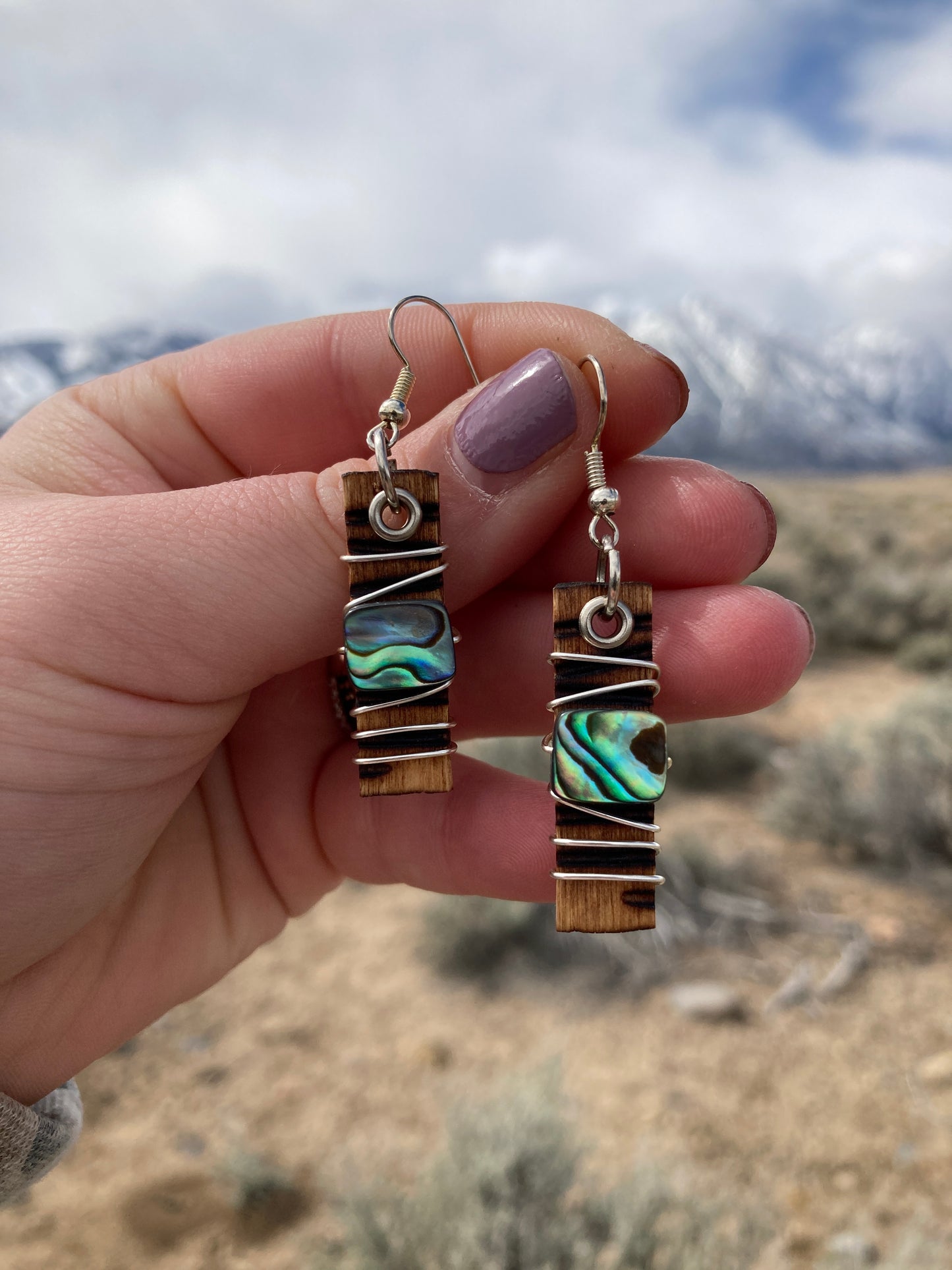 Abalone Wood Burned + Wrapped Earring