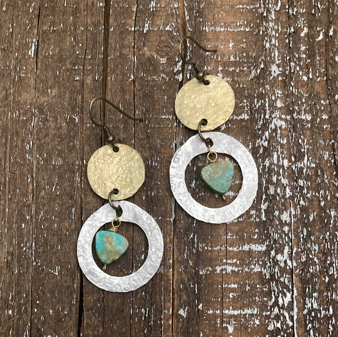 Brass Peso Turquoise Earrings