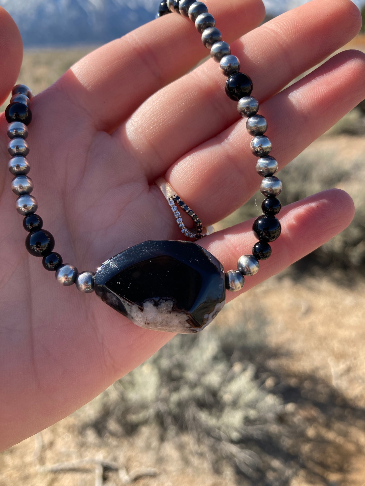 Black Onyx and Black Fire Agate Choker