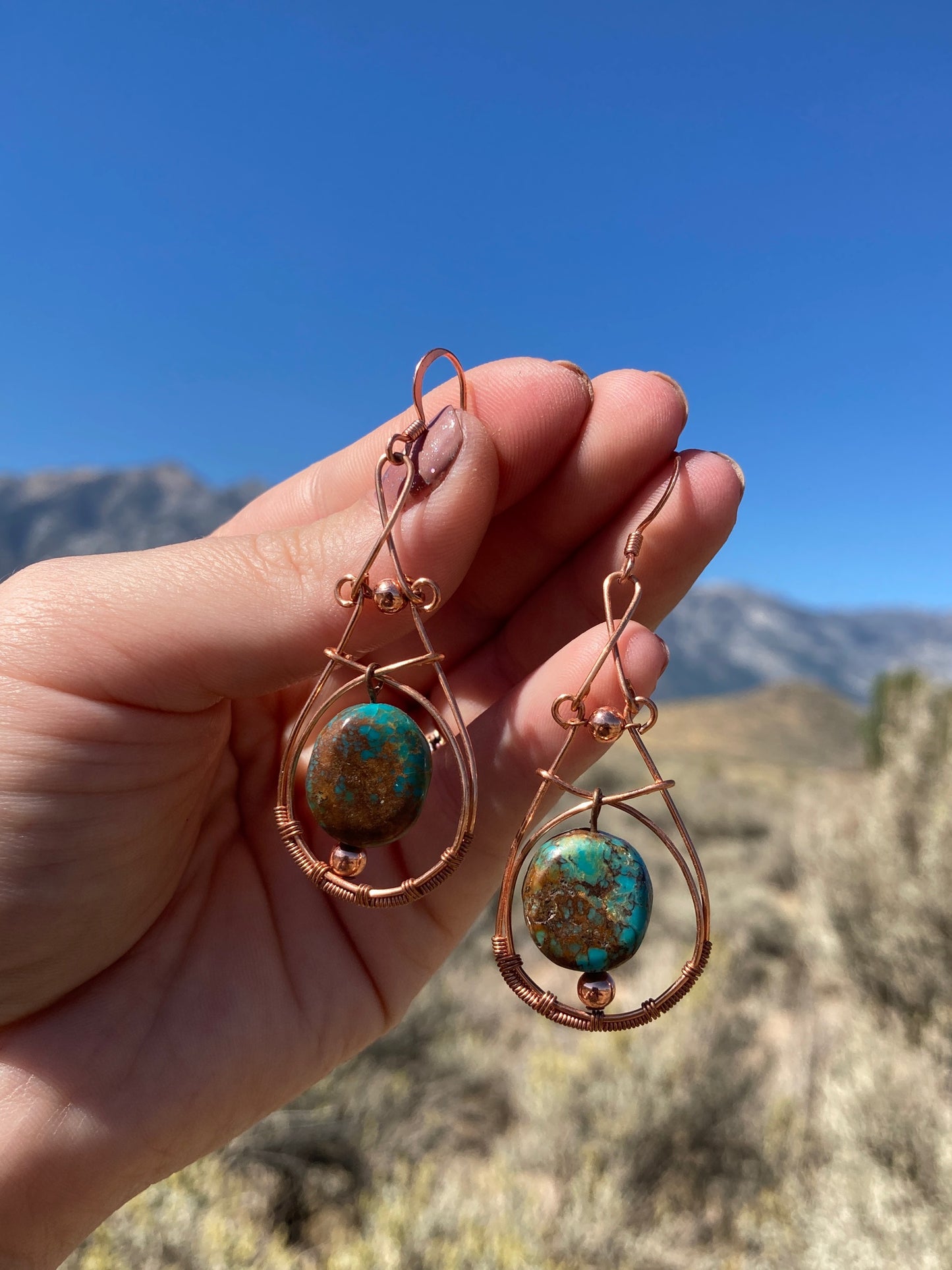 Copper and Turquoise Wire Wrapped Teardrops