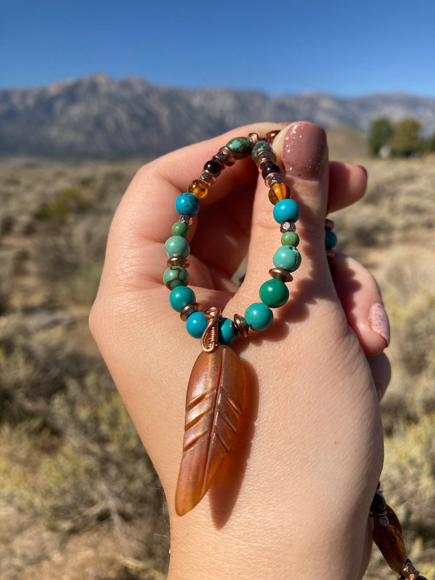 Copper Turquoise and Baltic Amber Necklace
