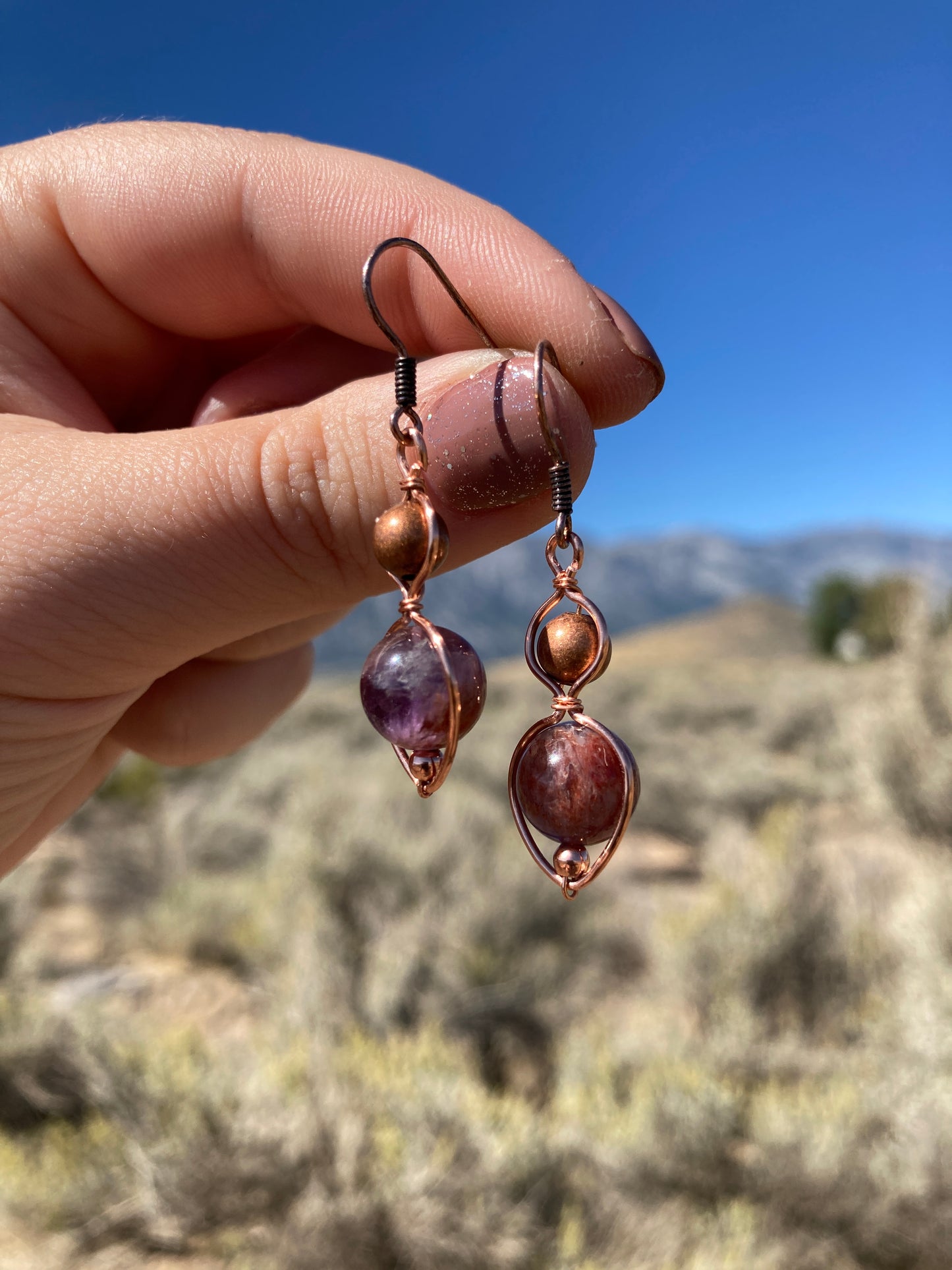 Copper and Super 7 Wrapped Drop Earrings