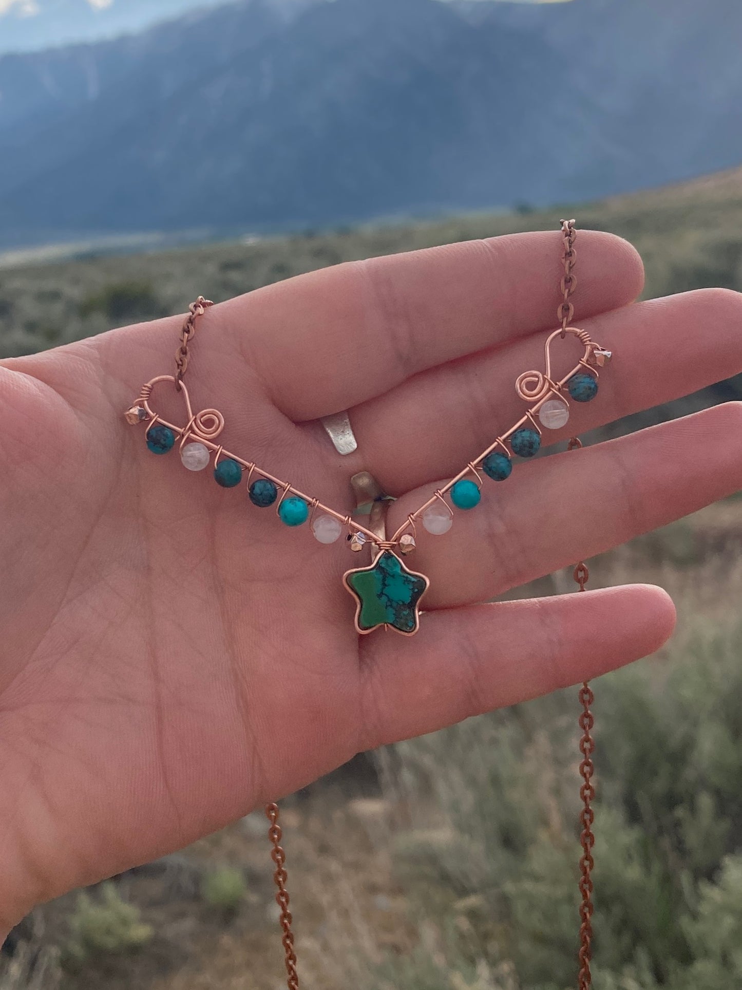 Copper Turquoise and Moonstone Star Necklace