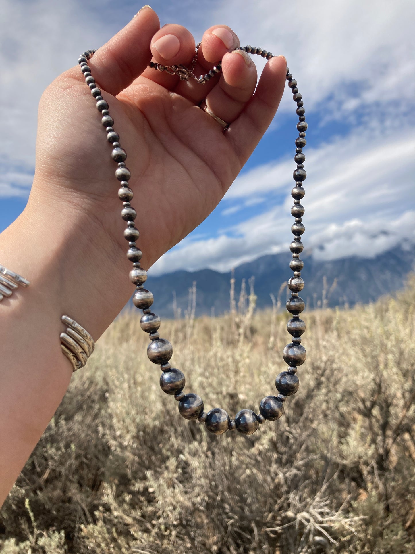 Navajo Pearl Small Large Alternating Necklace
