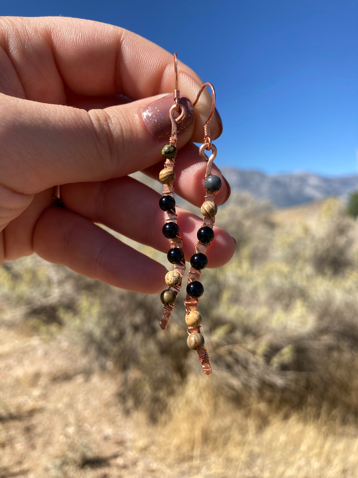 Copper Wrapped Stick Earrings