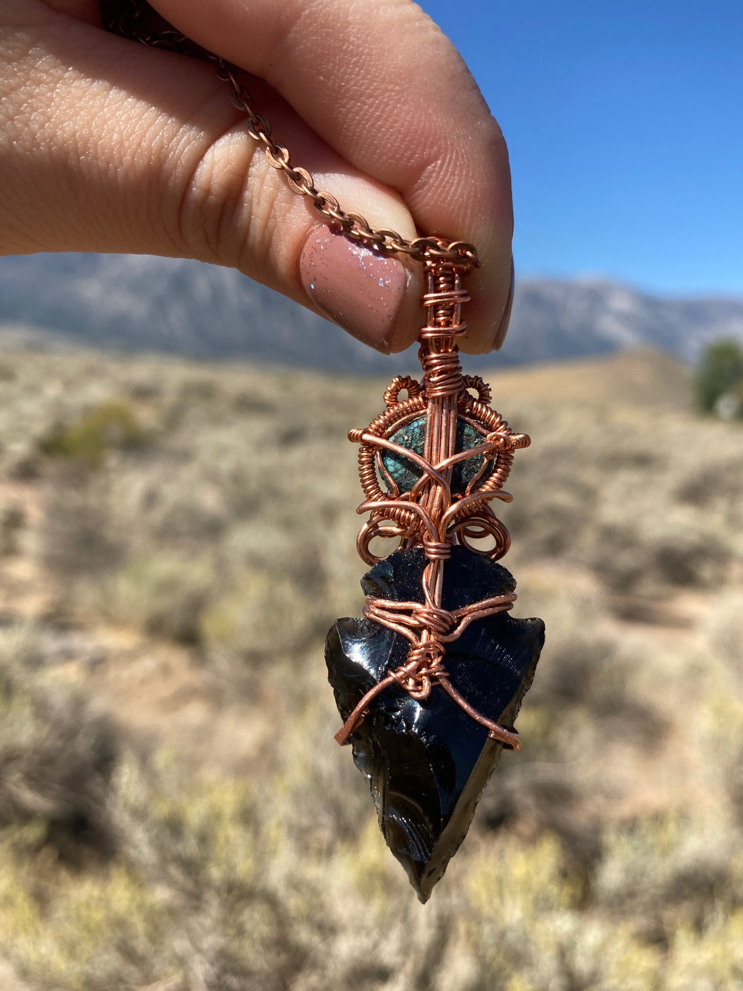 Copper and Turquoise Arrowhead Necklace