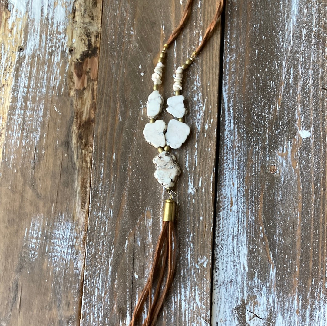 Brass Bullet Lariat- White Magnesite