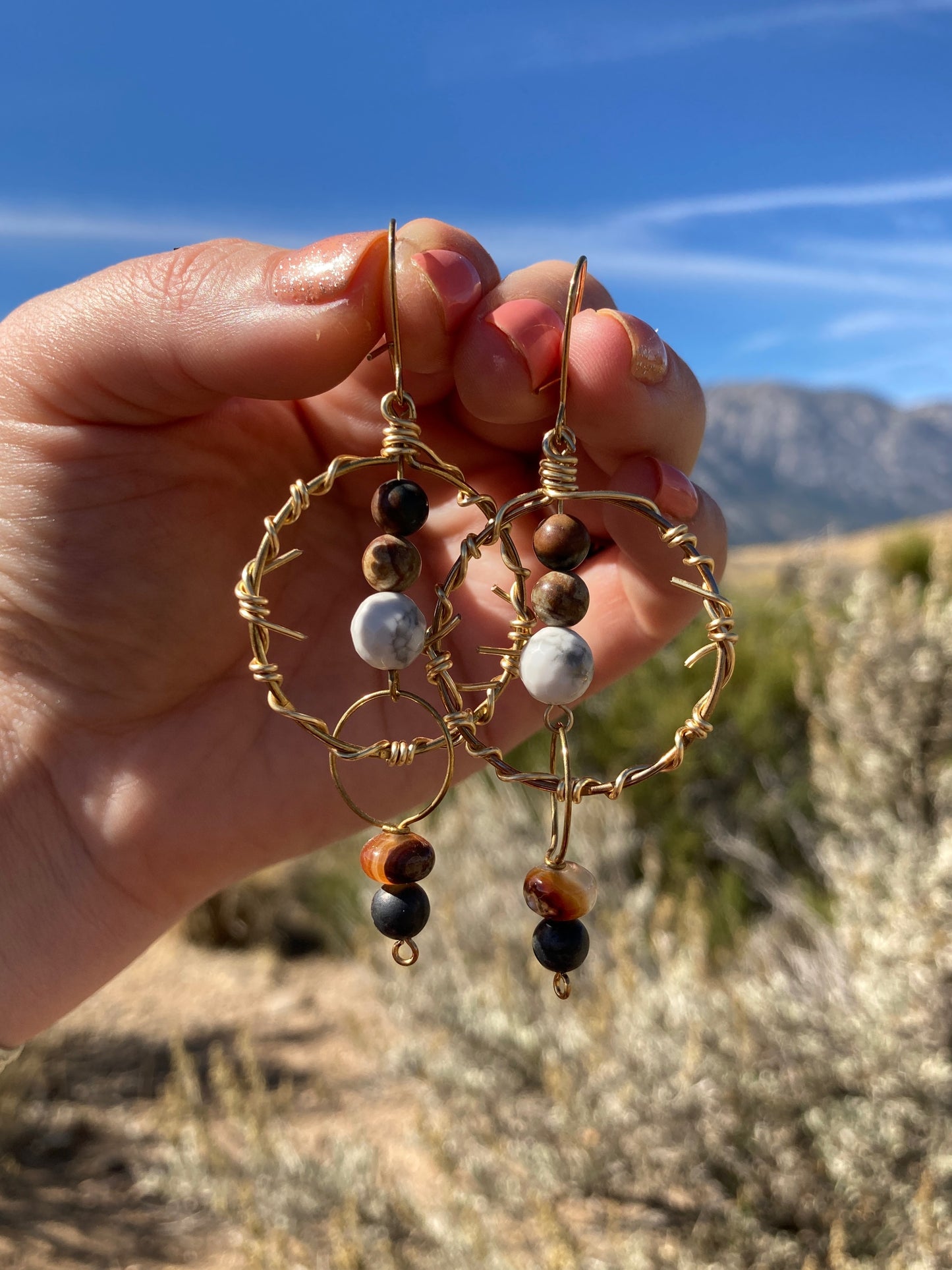 Multicolor Double Hoop Barbed Wire Earrings(Gold Tone)