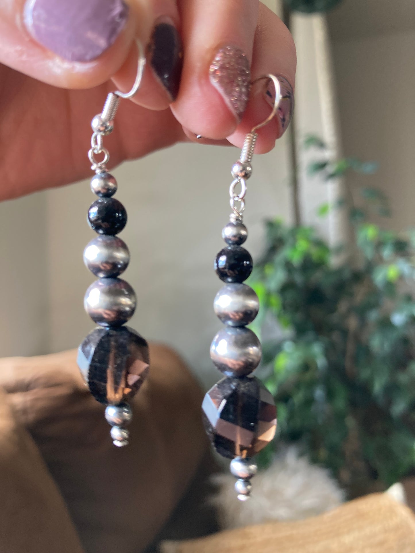 Black Onyx/Smokey Quartz Gradient Drop Earrings