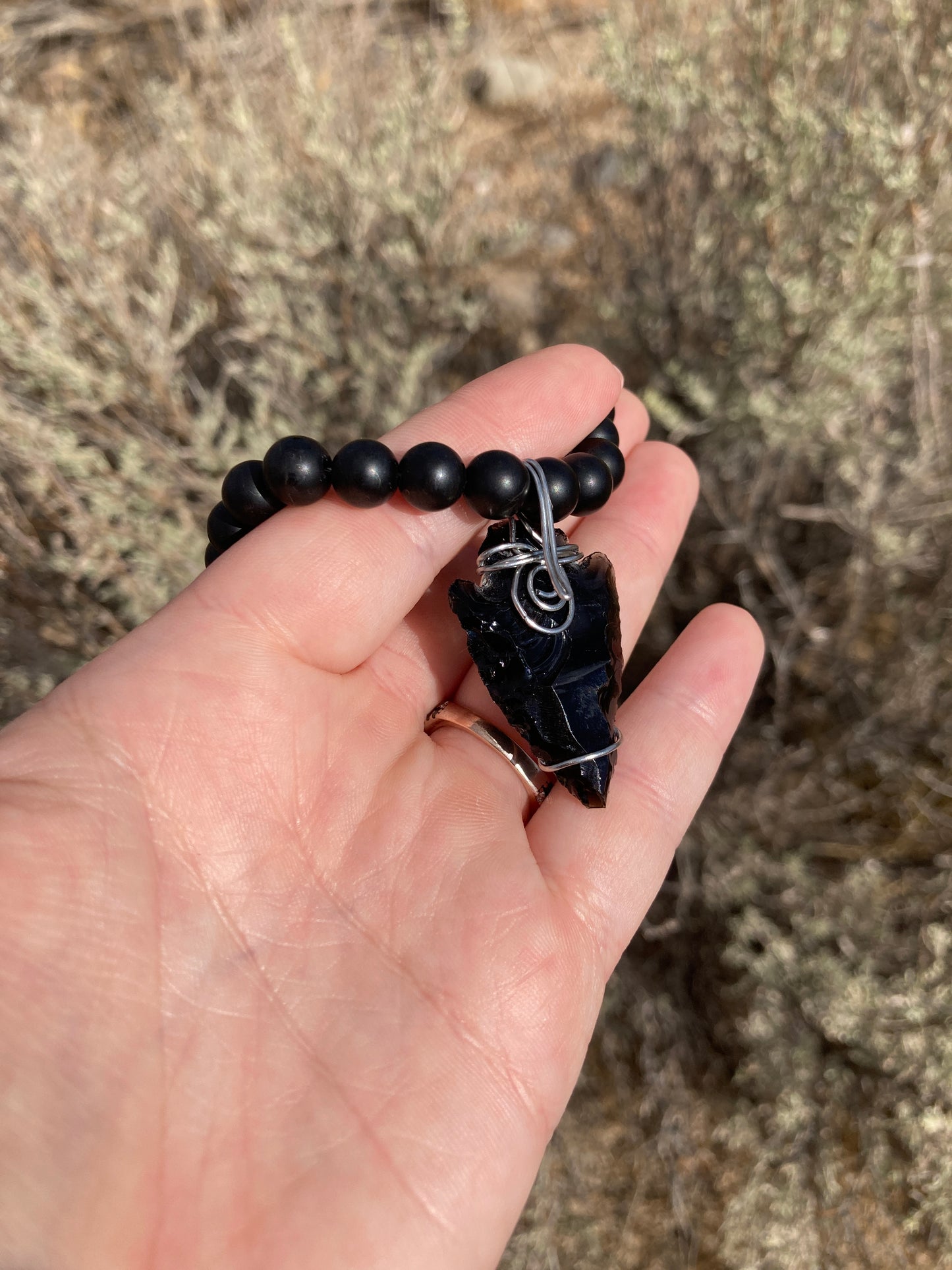 Turquoise Tigers Eye and Black Onxy Arrowhead Necklace
