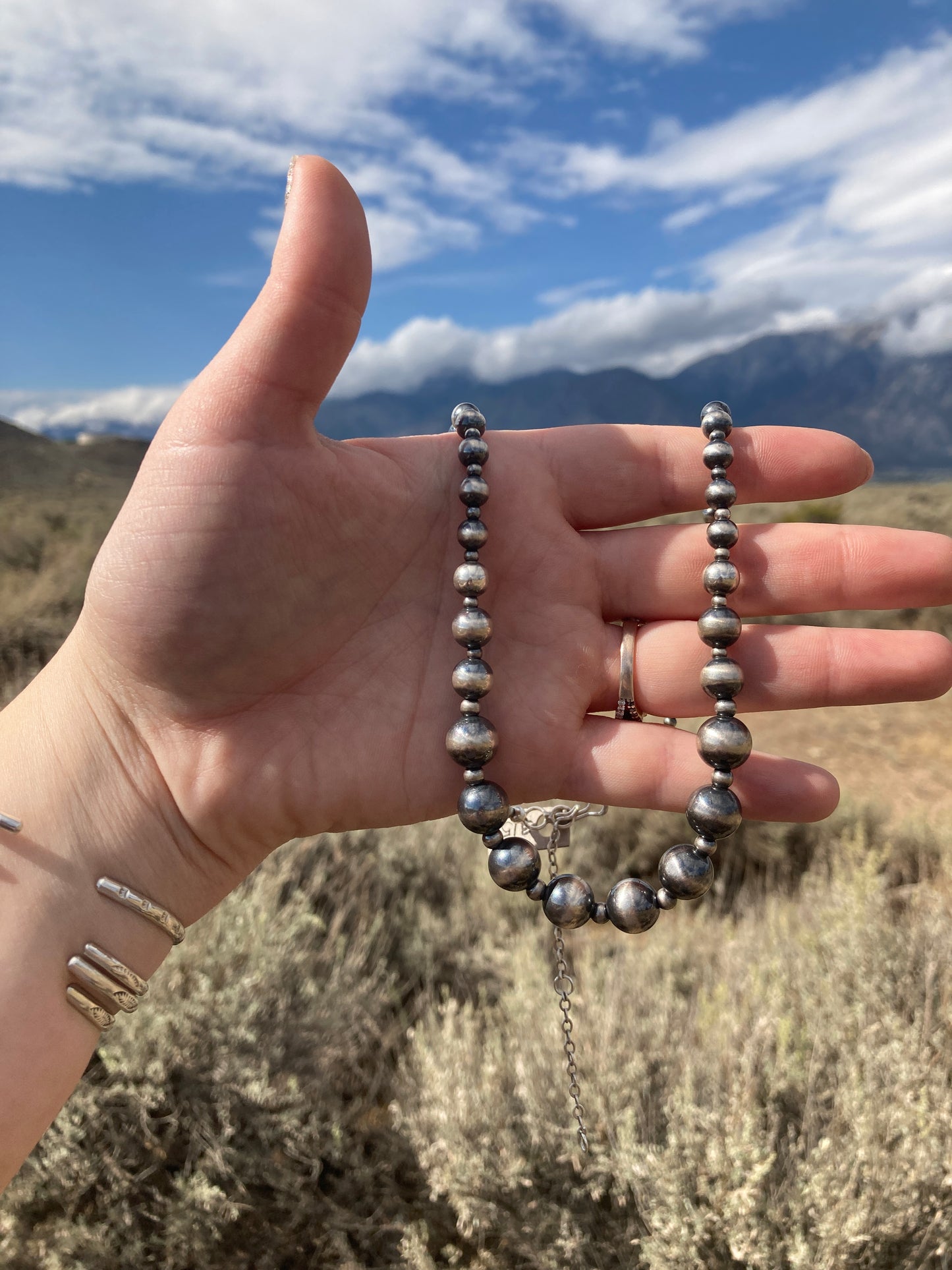 Navajo Pearl Small Large Alternating Necklace