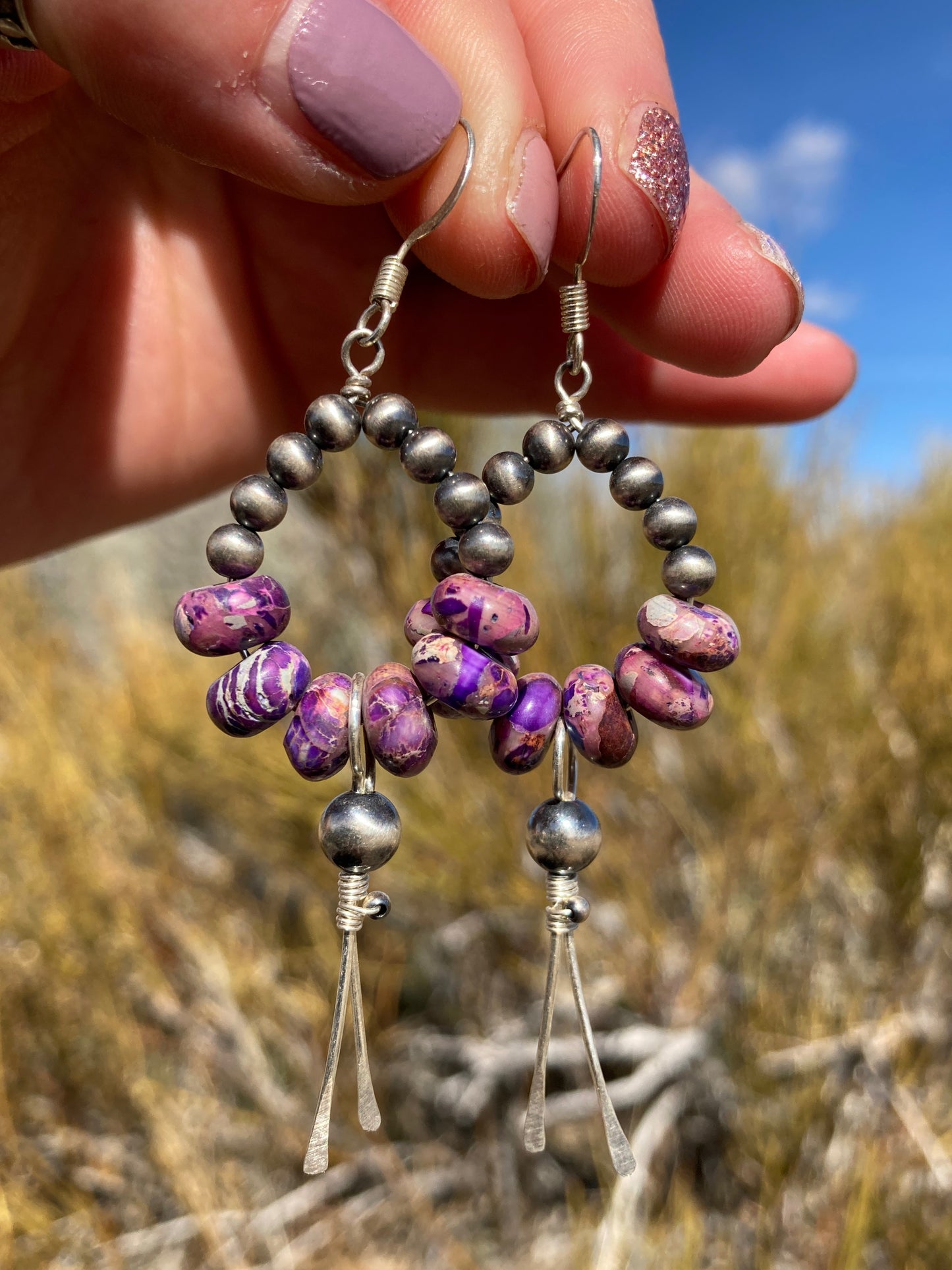 Purple Imperial Jasper Pearly Point Earrings