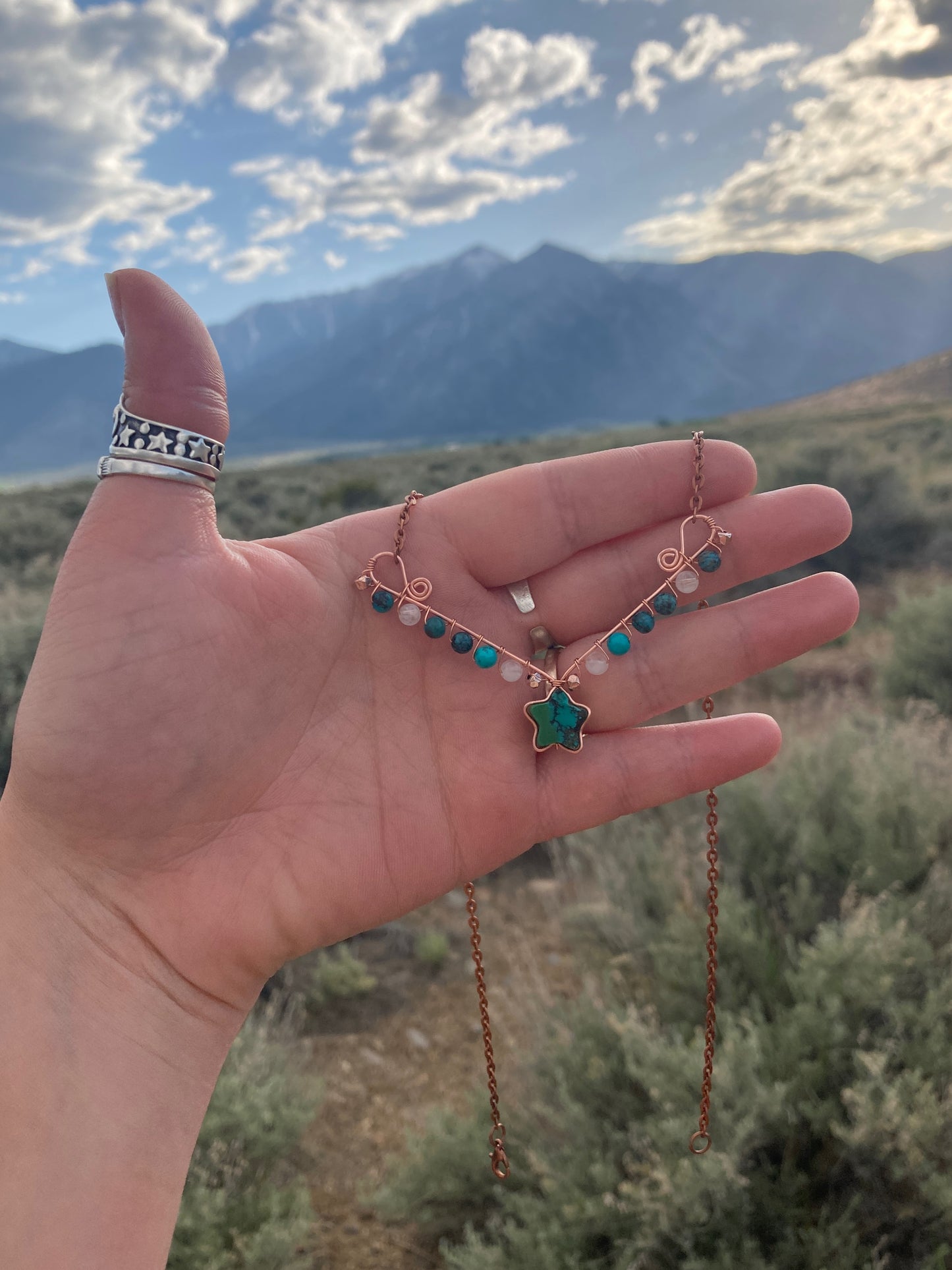 Copper Turquoise and Moonstone Star Necklace