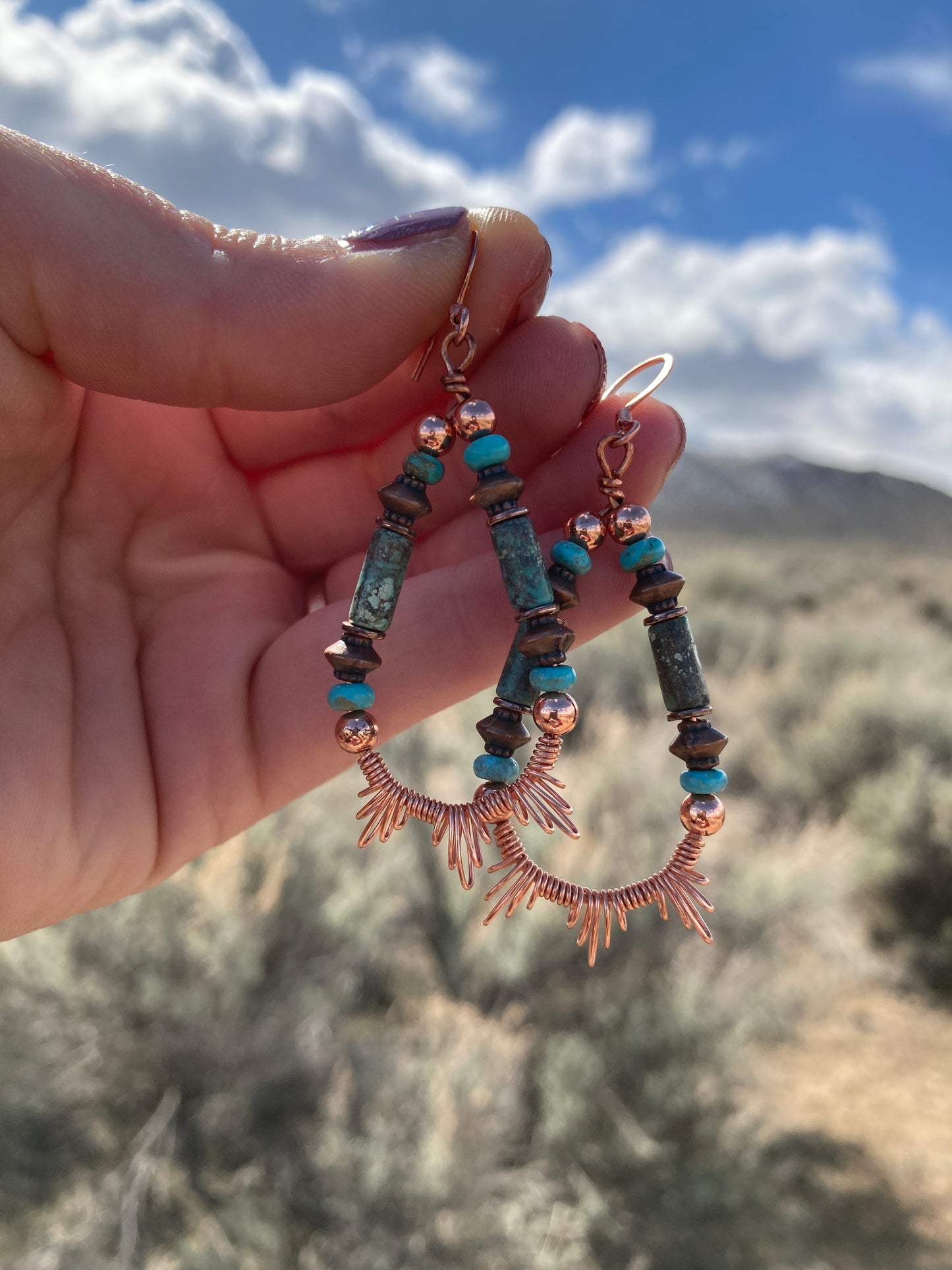 Copper and Turquoise Starburst Earrings