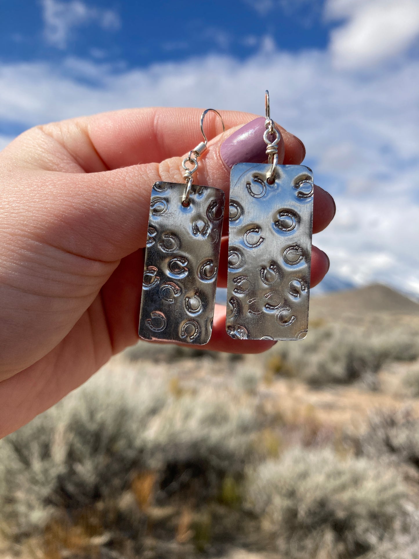 Silver Horseshoe Stamped Earrings
