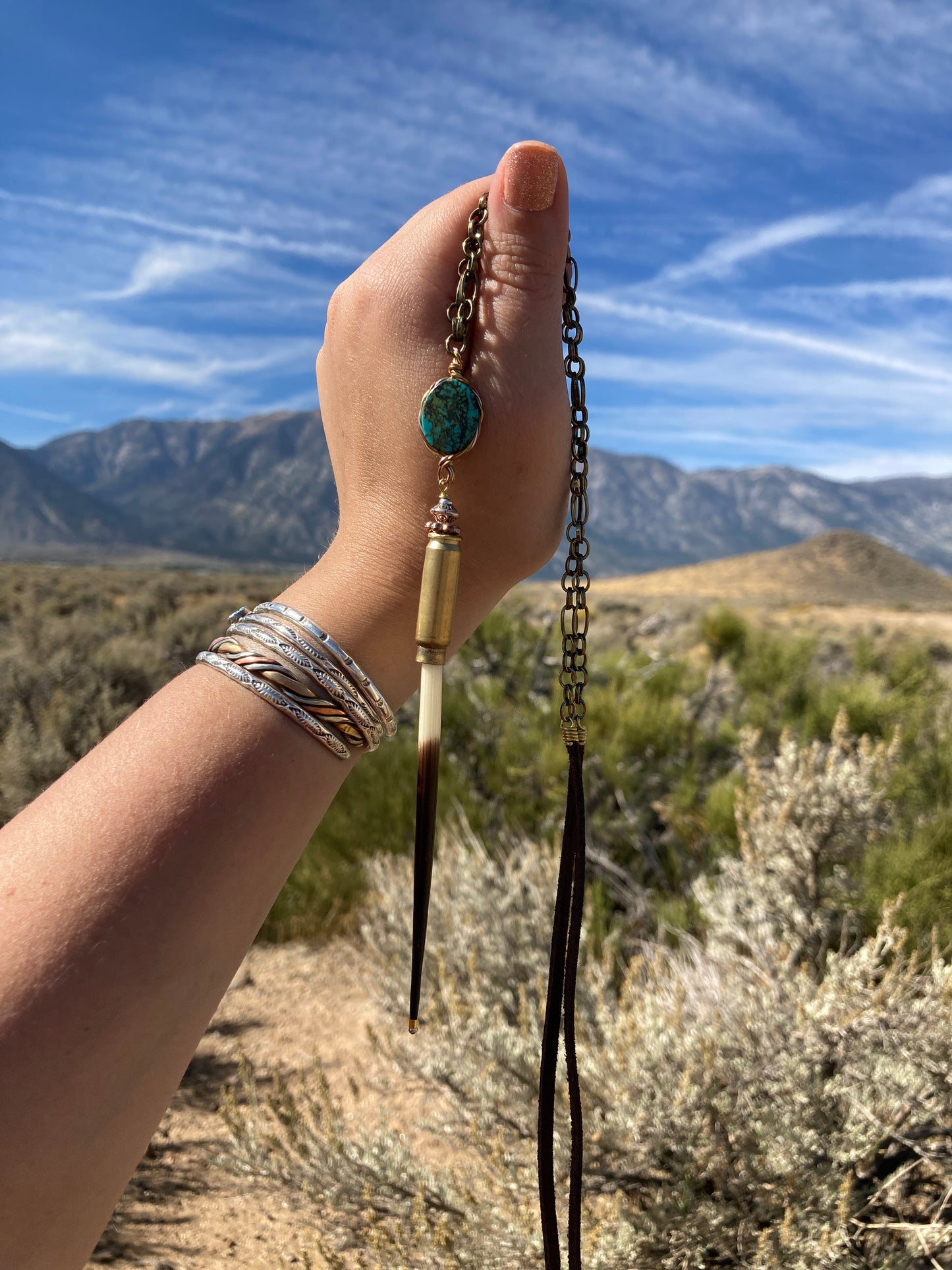 Bullet Porcupine Quill and Turquoise Necklace