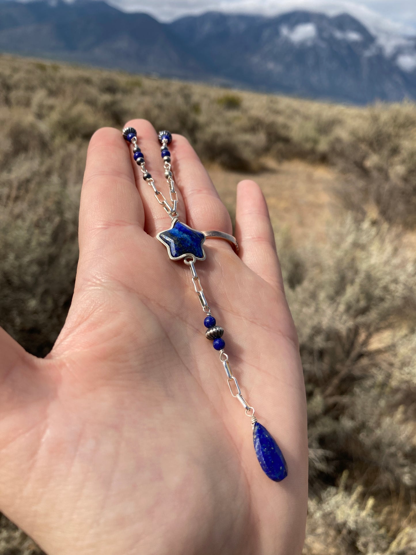 Lapiz Lazuli Star Lariat Necklace
