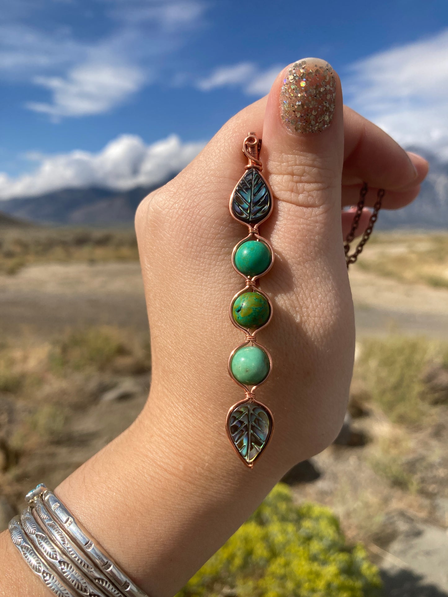 Copper and Turquoise Leaf Lariat