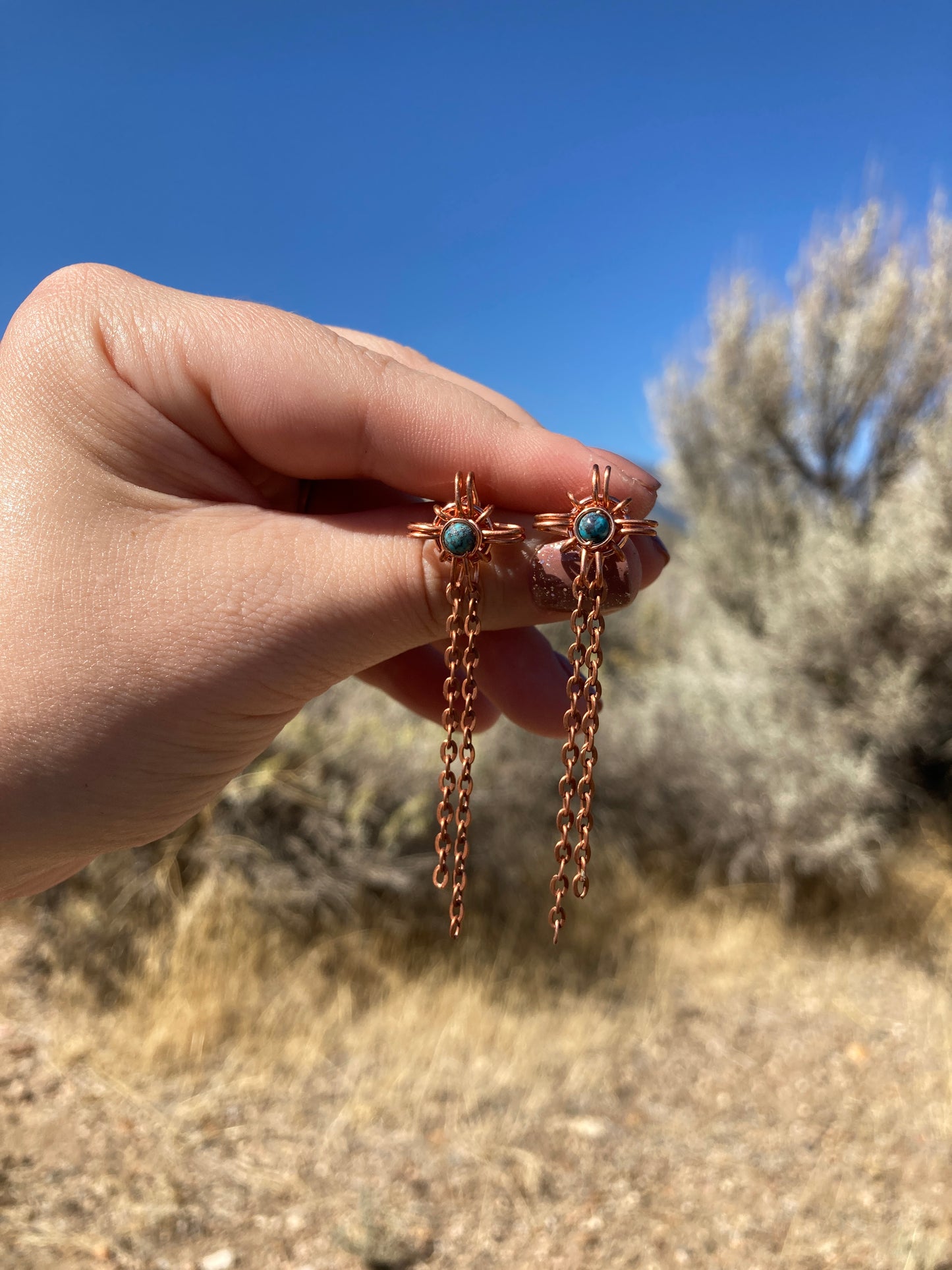 Copper and Turquoise Zia Chain Studs