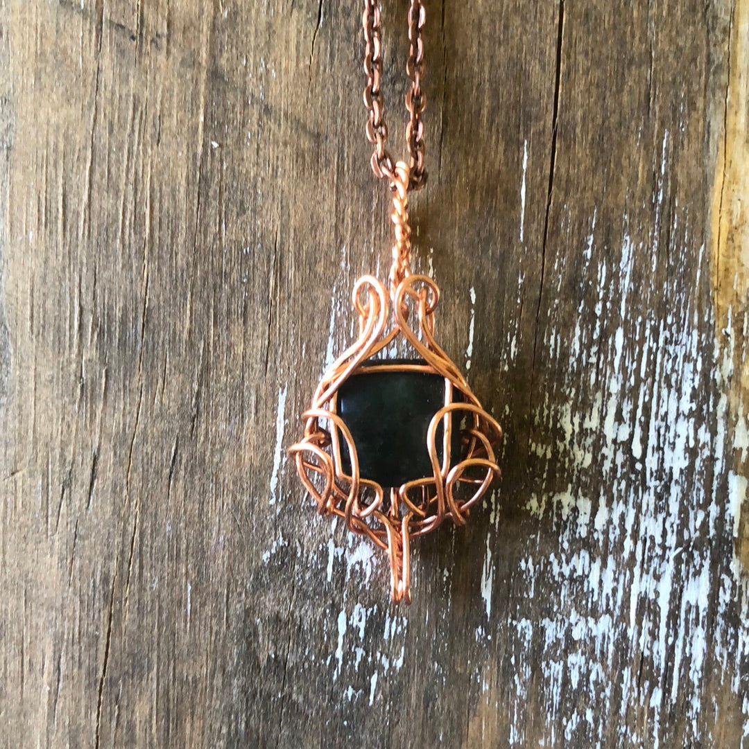 Copper and Black Astrophylite Wrapped Necklace