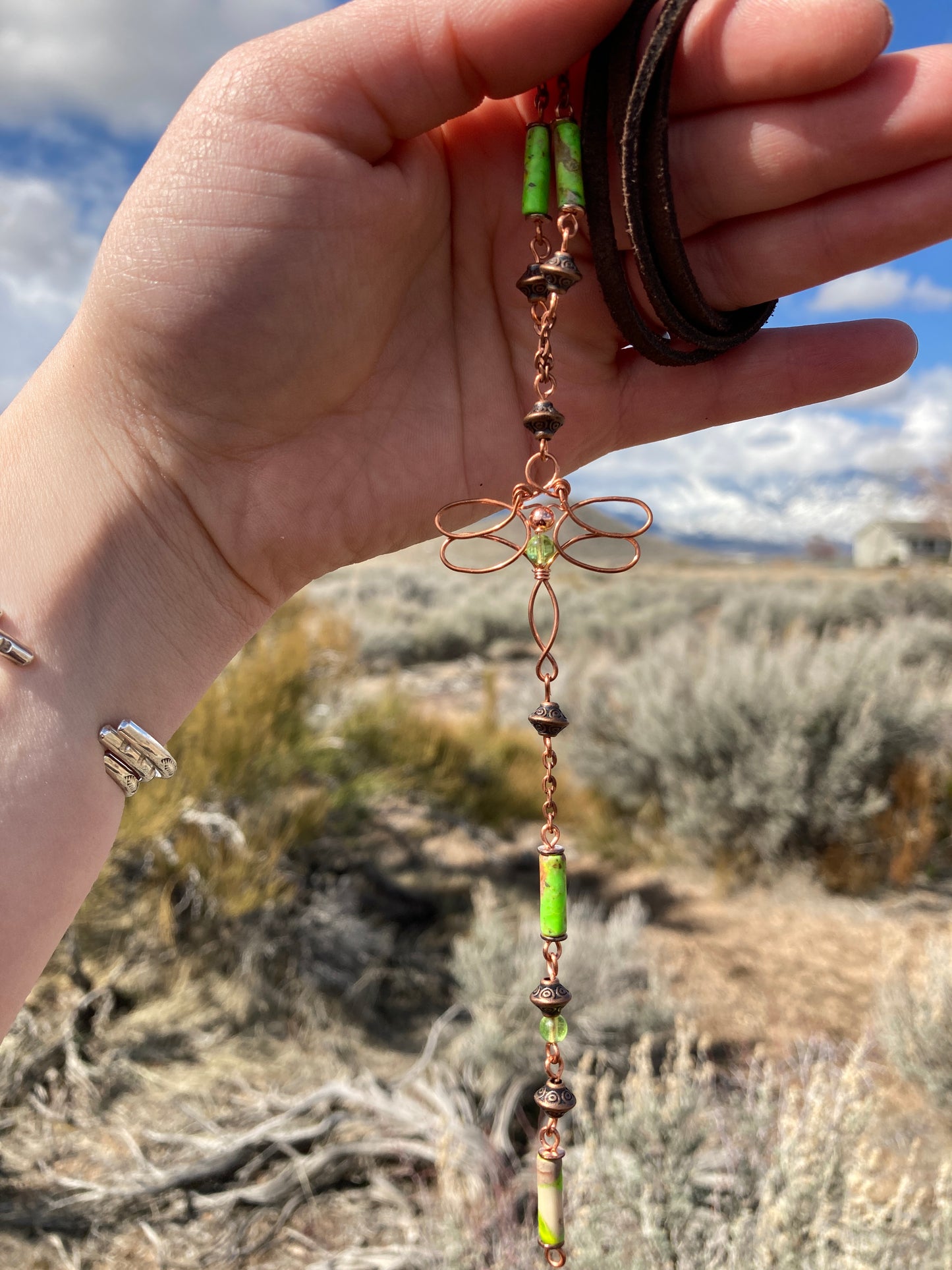 Copper Peridot Dragonfly Lariat