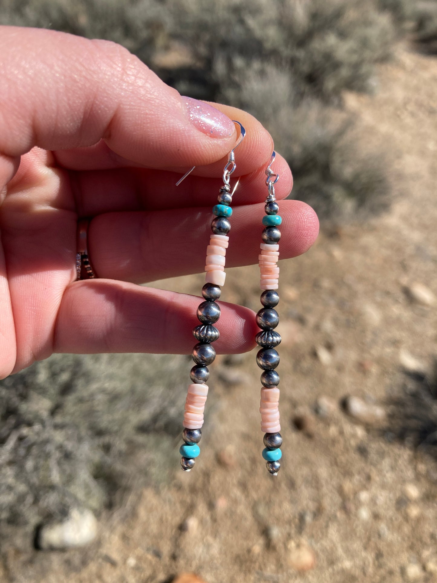 Pink Conch and Turquoise Drop Earrings