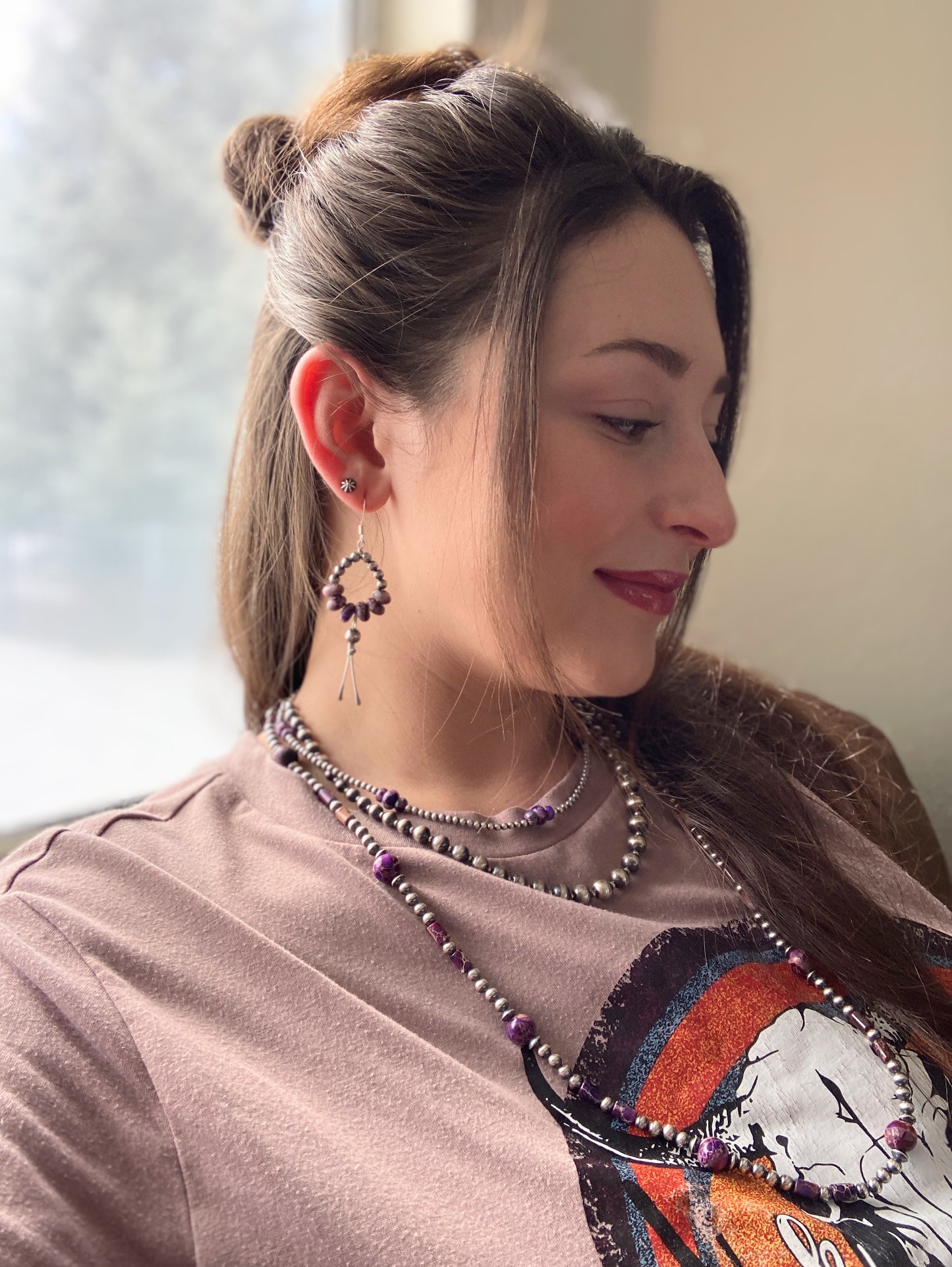 Purple Imperial Jasper Pearly Point Earrings