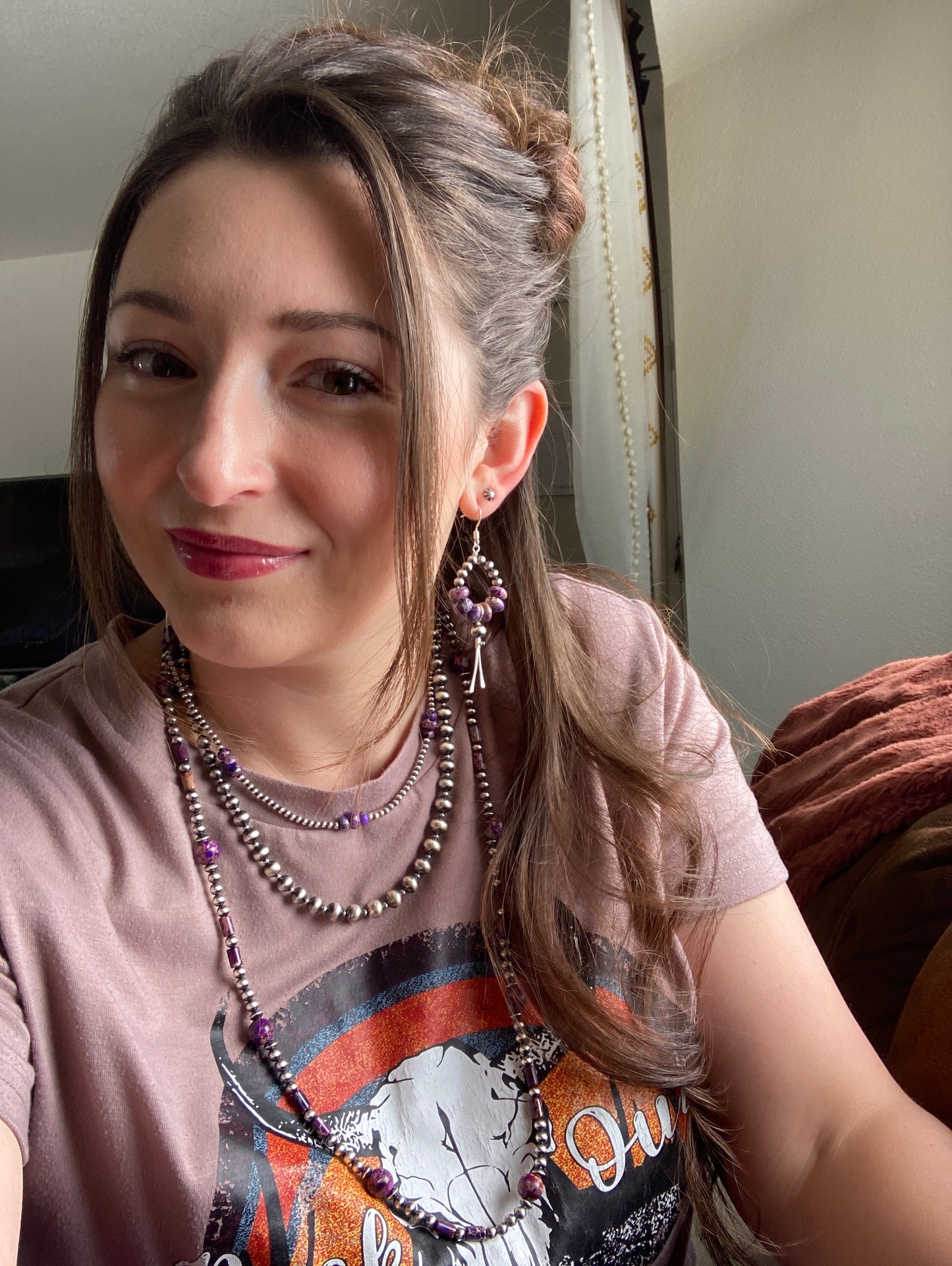 Purple Imperial Jasper Pearly Point Earrings