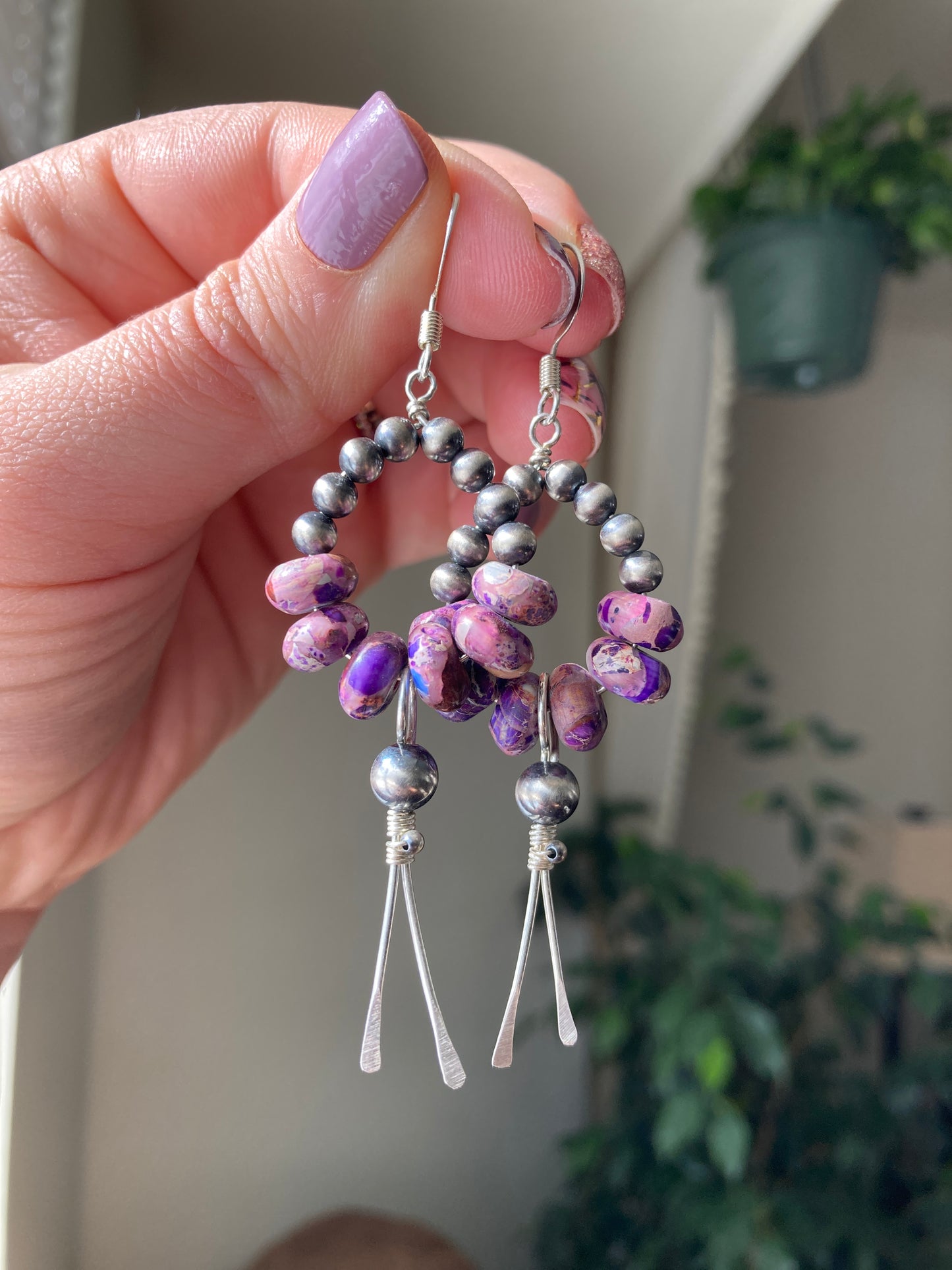 Purple Imperial Jasper Pearly Point Earrings