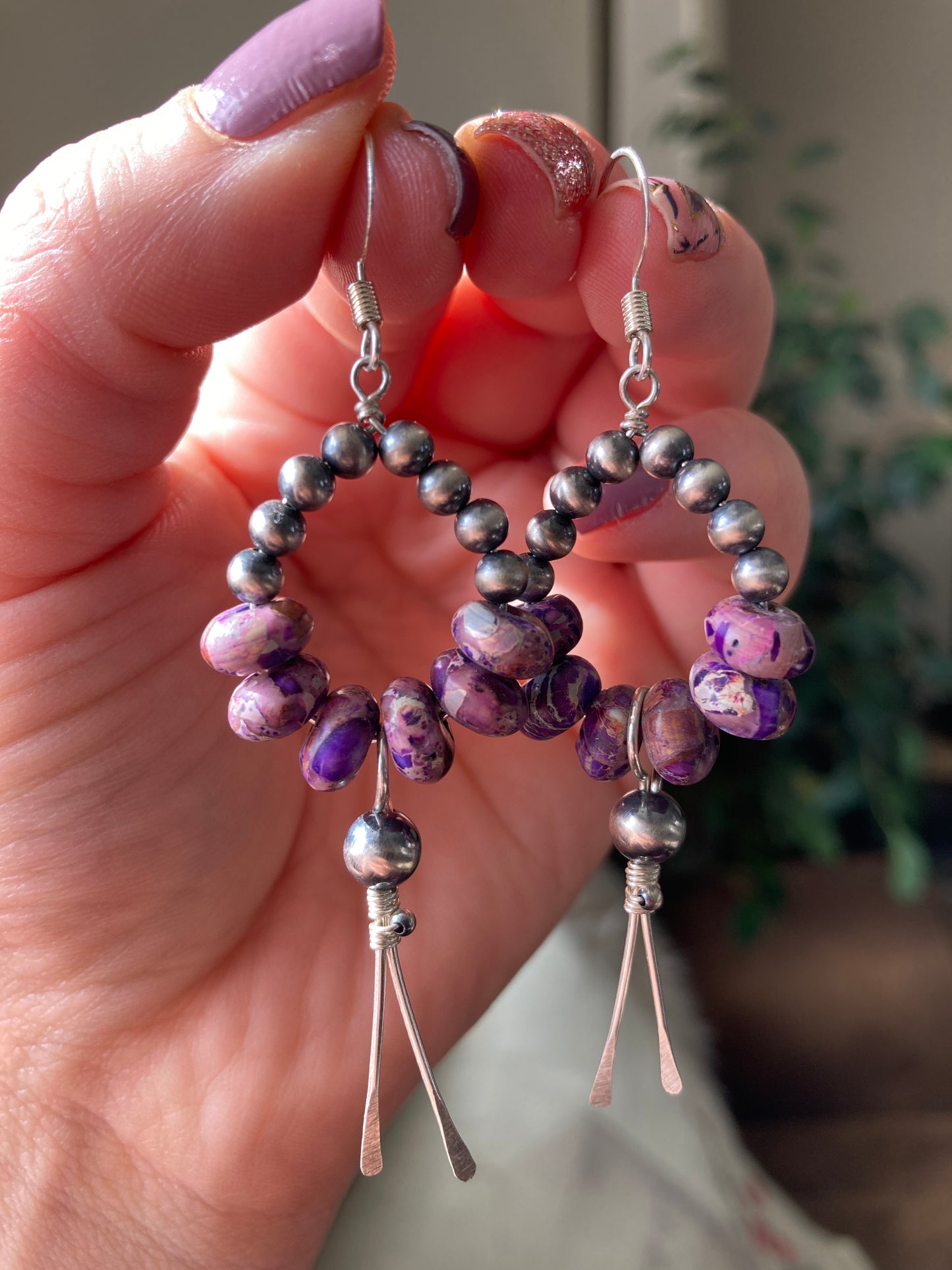 Purple Imperial Jasper Pearly Point Earrings