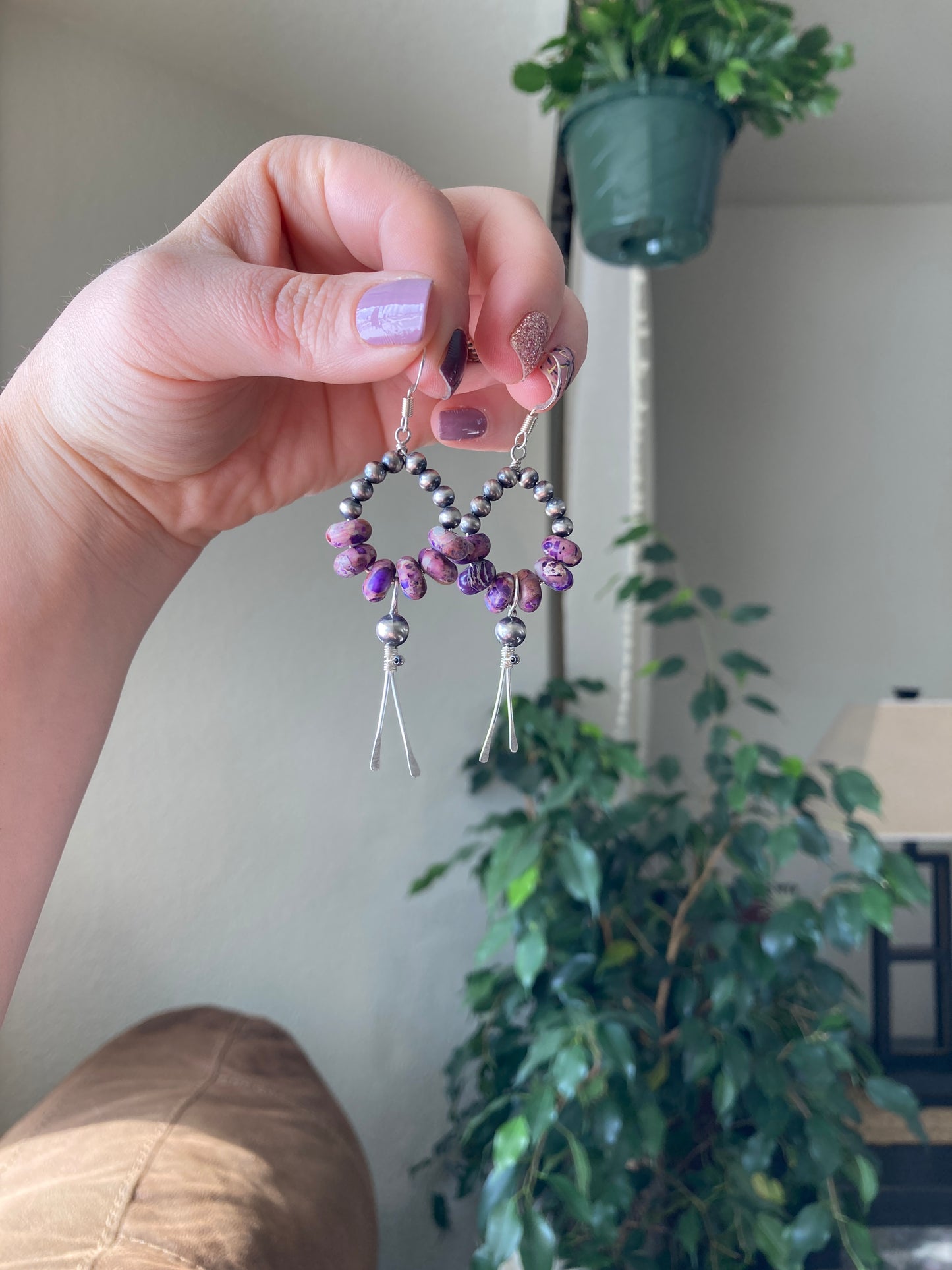 Purple Imperial Jasper Pearly Point Earrings
