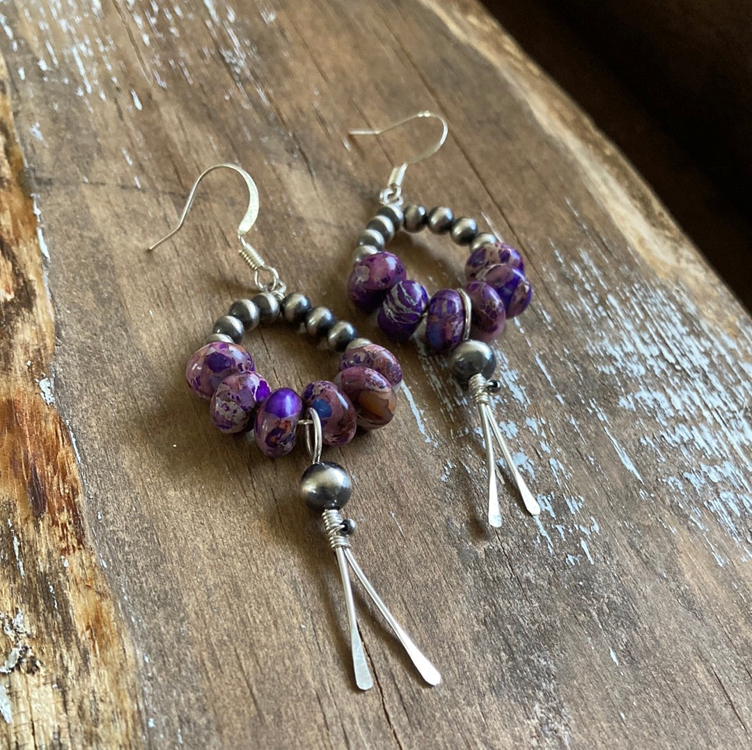Purple Imperial Jasper Pearly Point Earrings