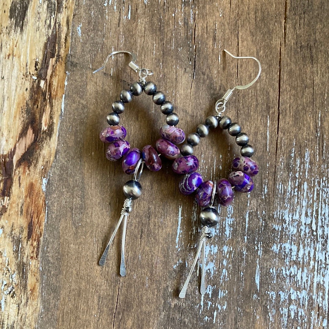 Purple Imperial Jasper Pearly Point Earrings
