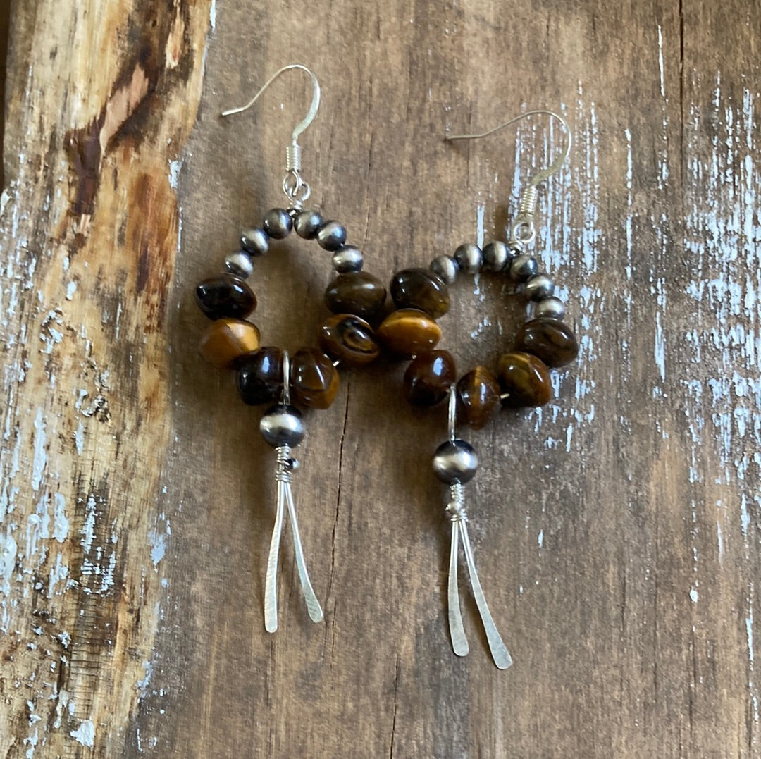 Tigers Eye Pearly Point Earrings