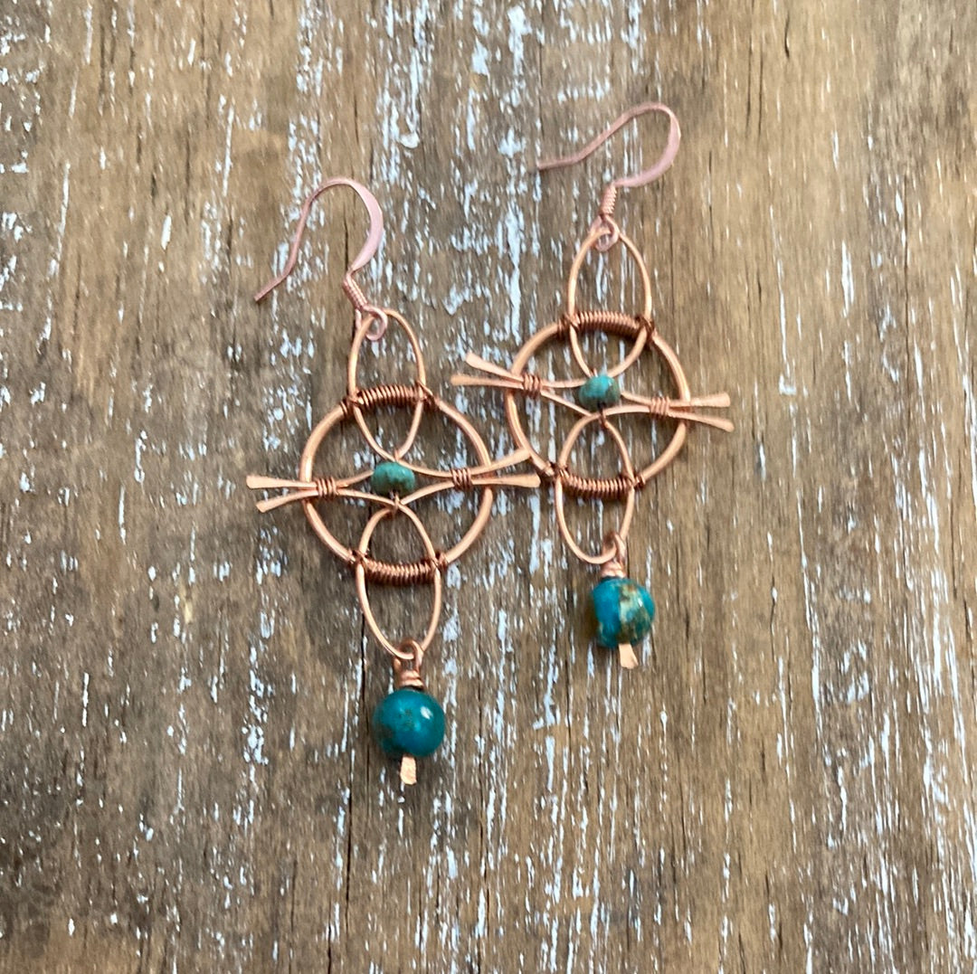Copper and Turquoise Celtic Earrings