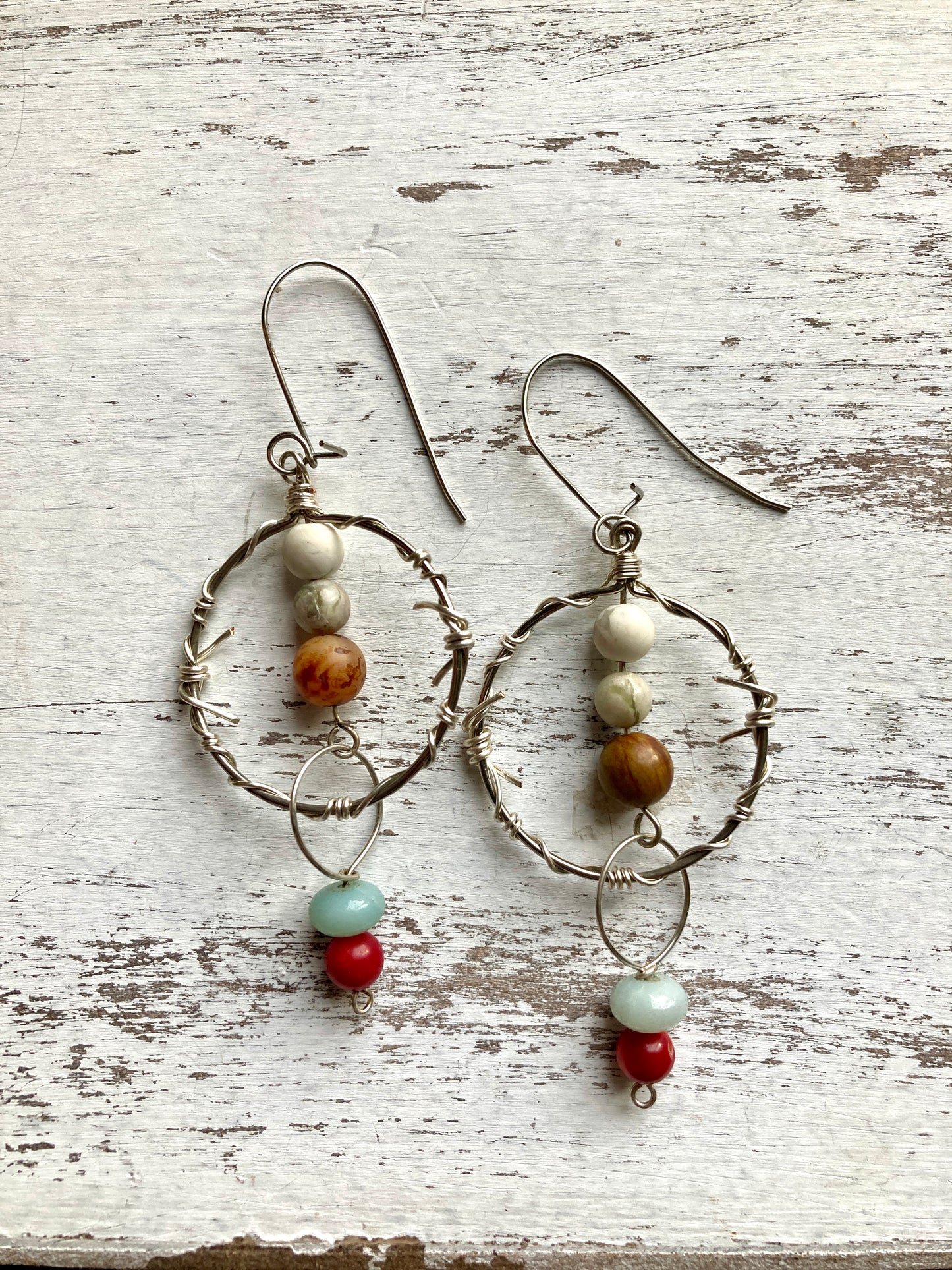 Multicolor Double Hoop Barbed Wire Earrings(Silver)