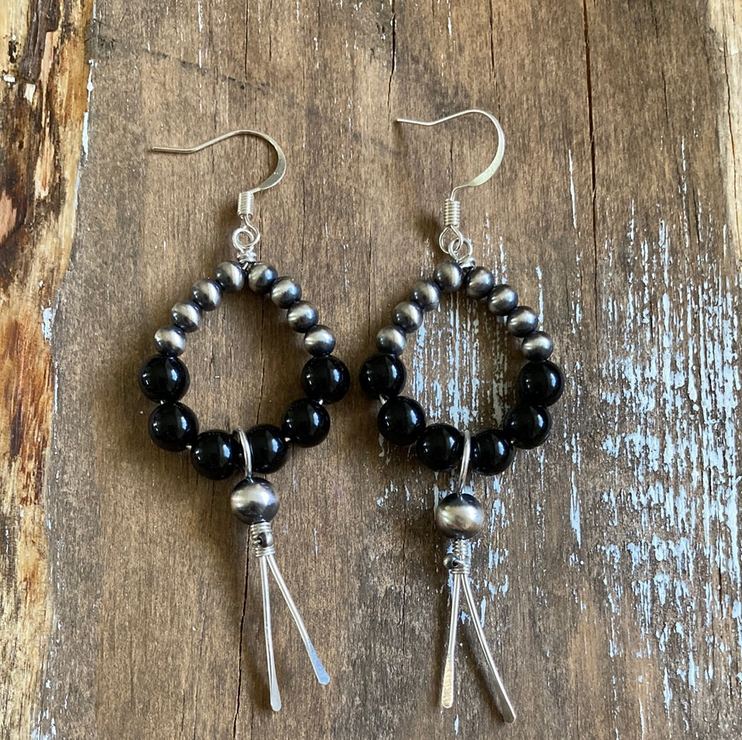 Black Onyx Pearly Point Earrings