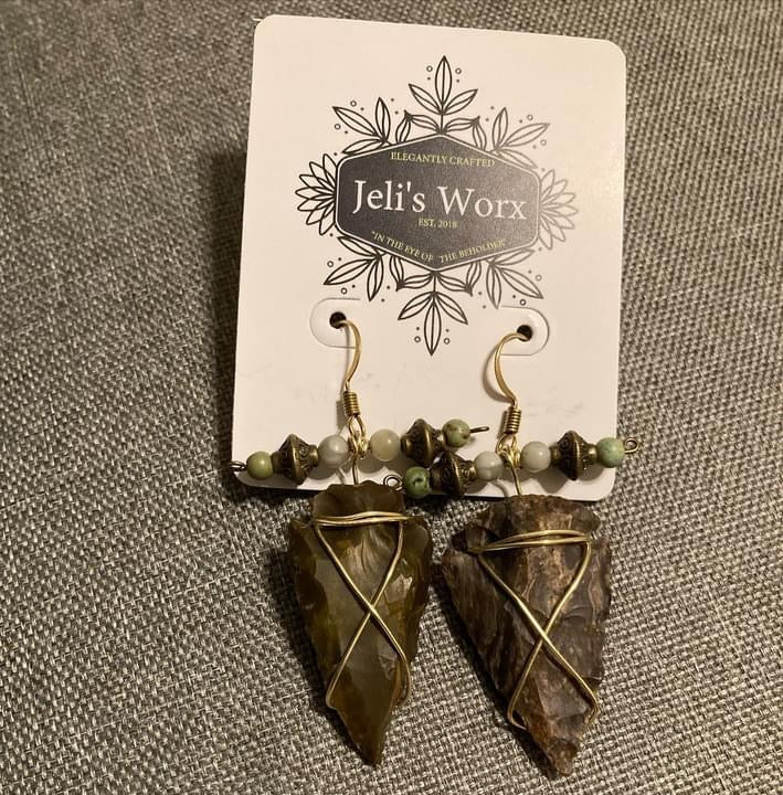 Brass Wrapped Arrowhead Earrings