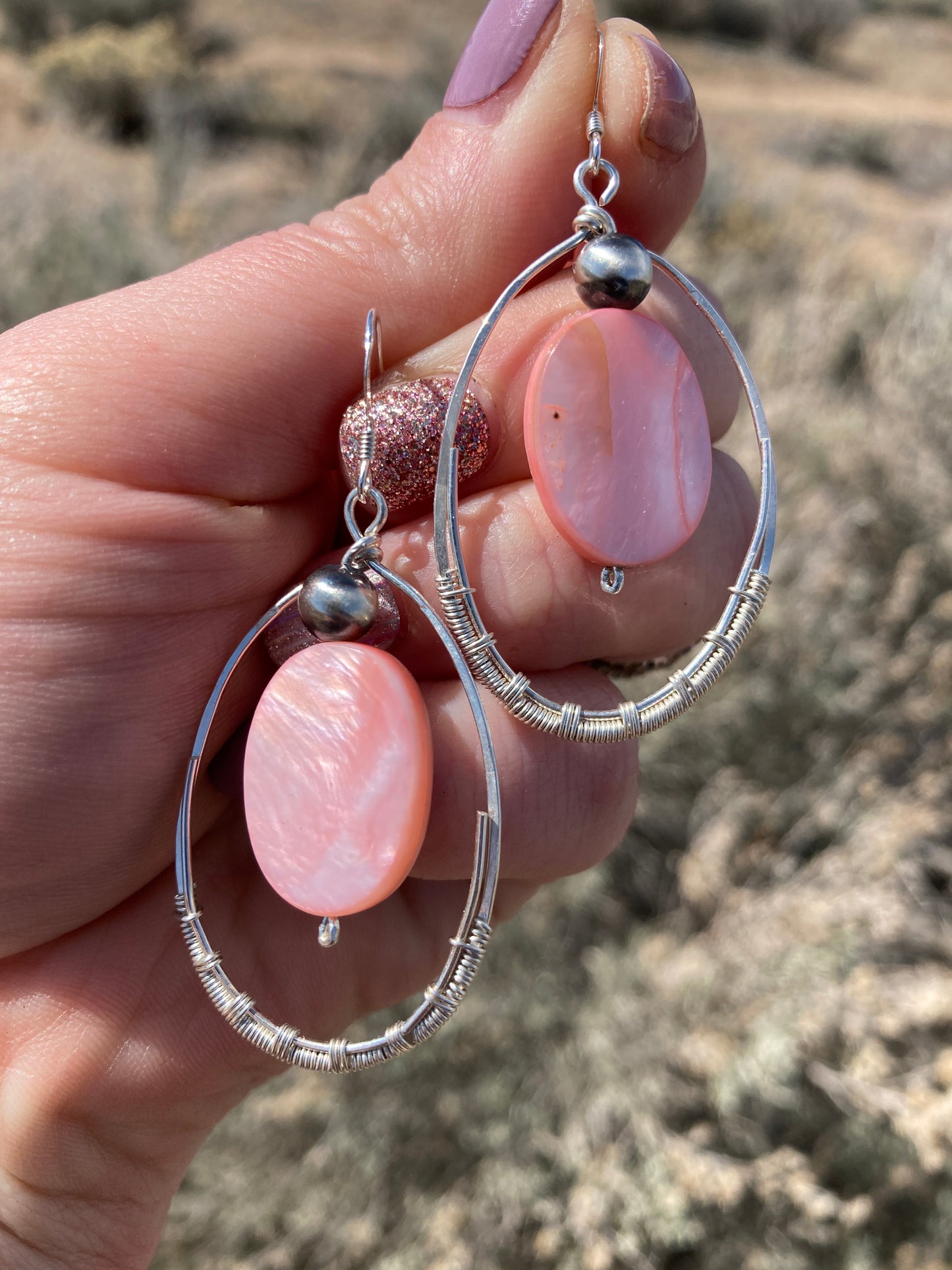 Pink Mother of Pearl Oval Hoops