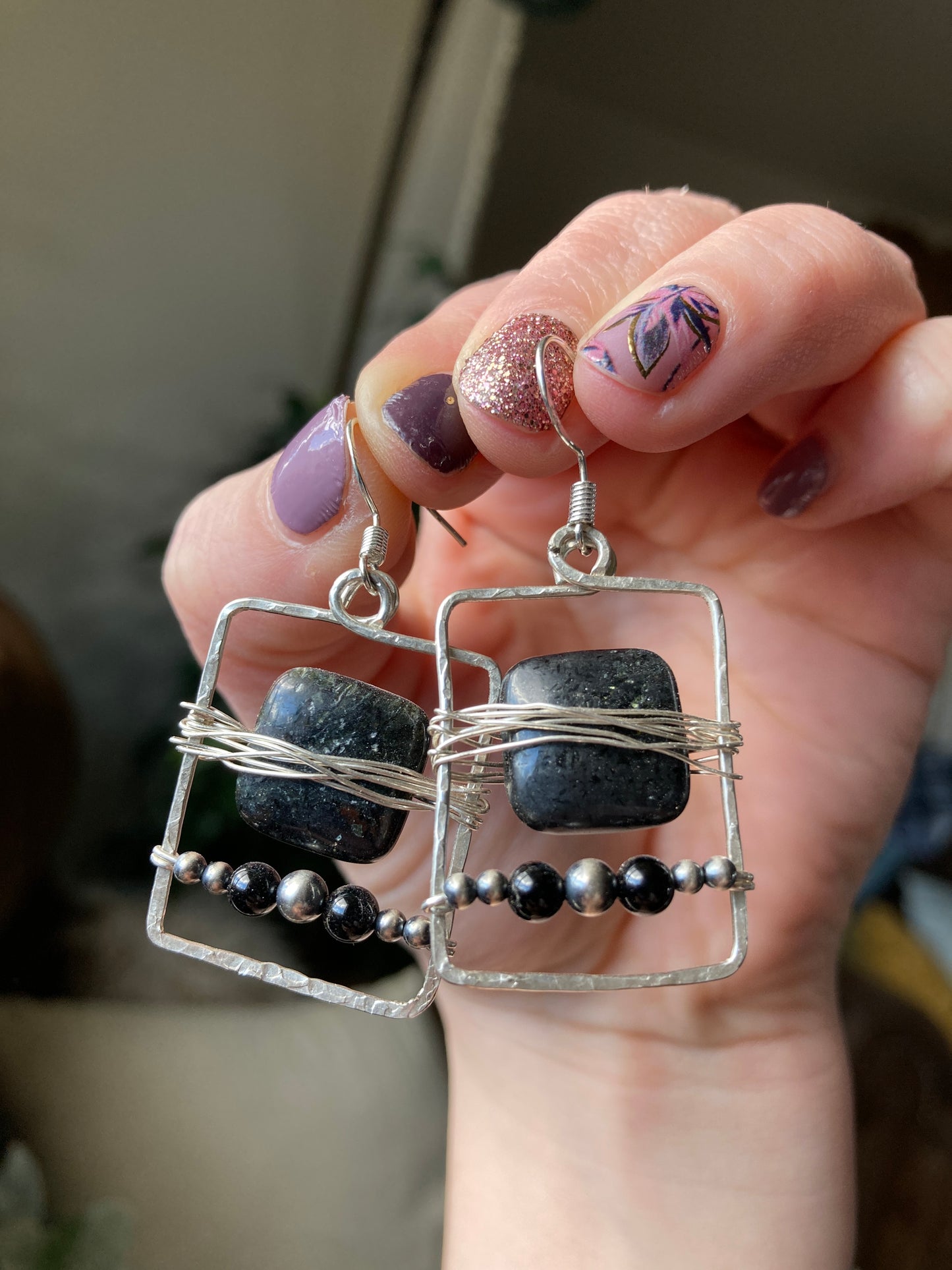 Astrophyllite and Black Onyx Geometric Earrings