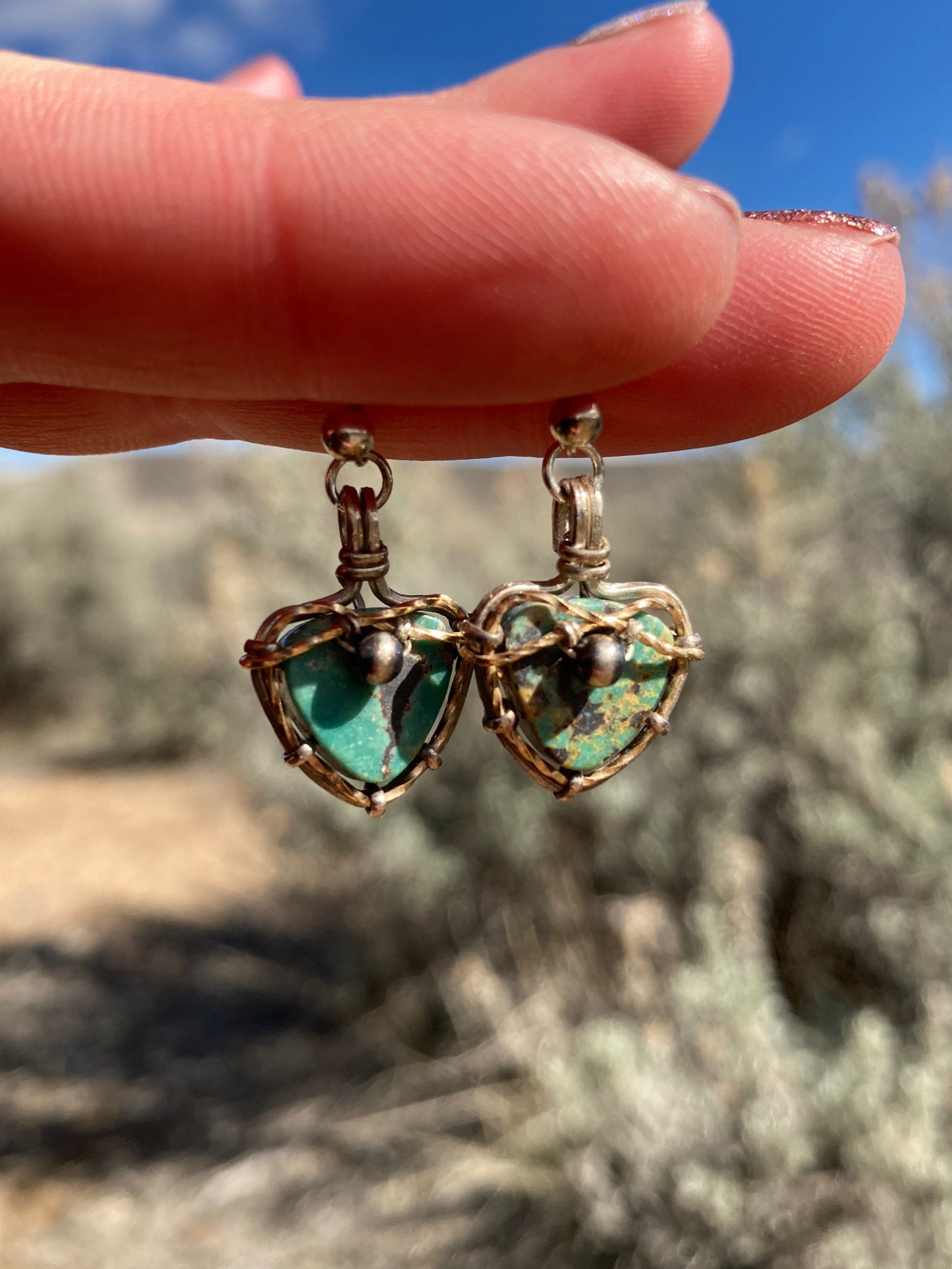 Turquoise Gold and Silver Wrapped Earrings