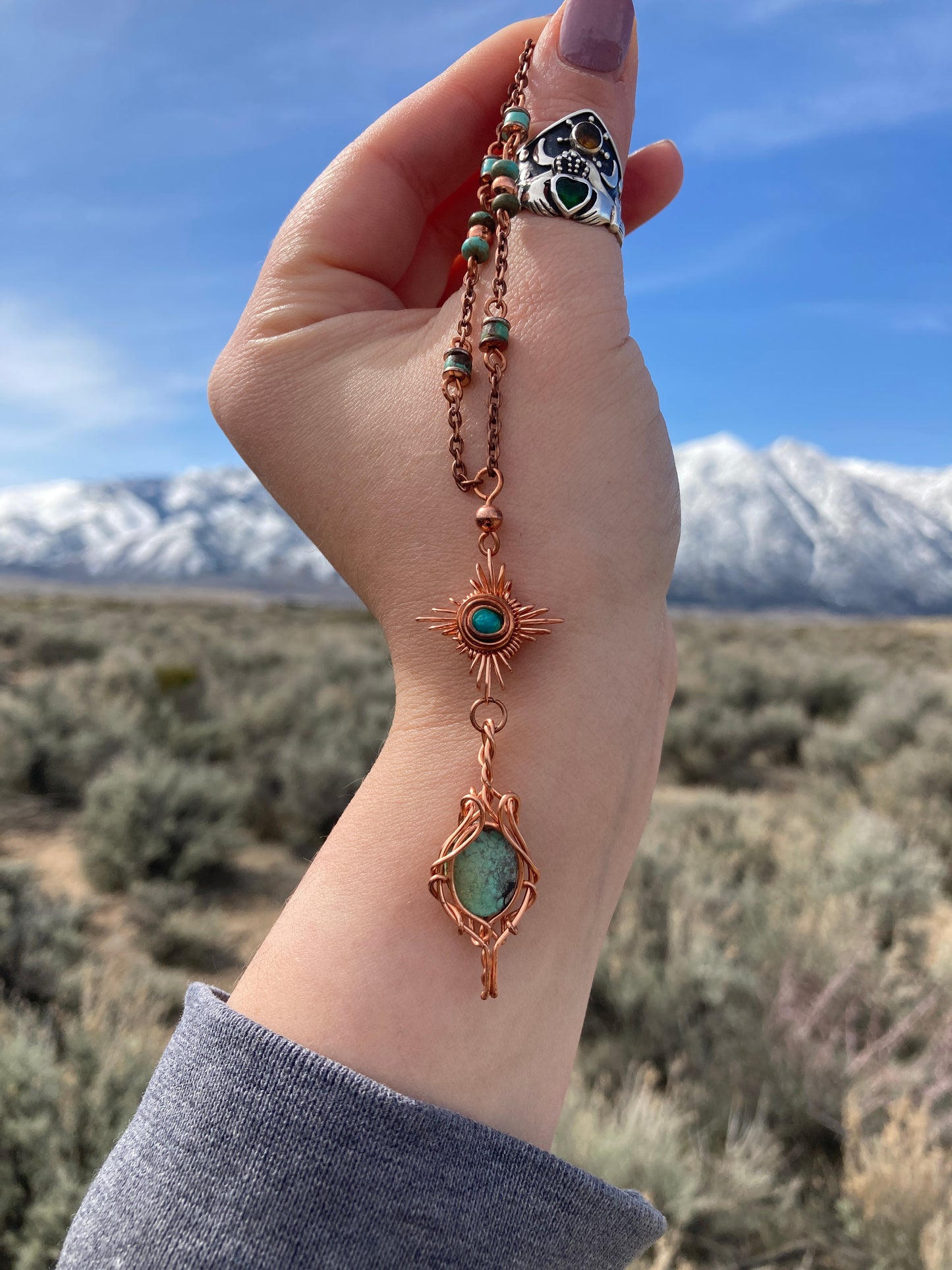 Copper and Turquoise Wrapped Lariat