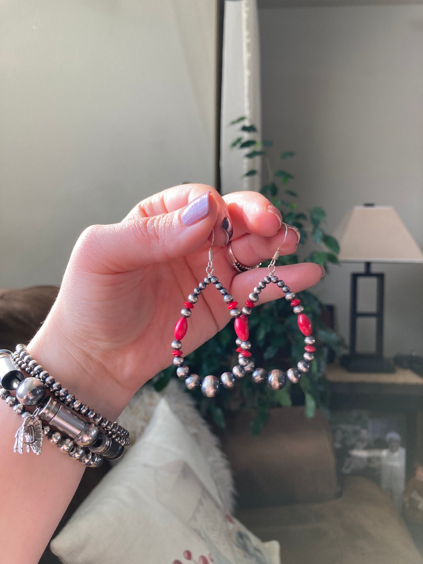 Red Teardrop Navajo Earrings