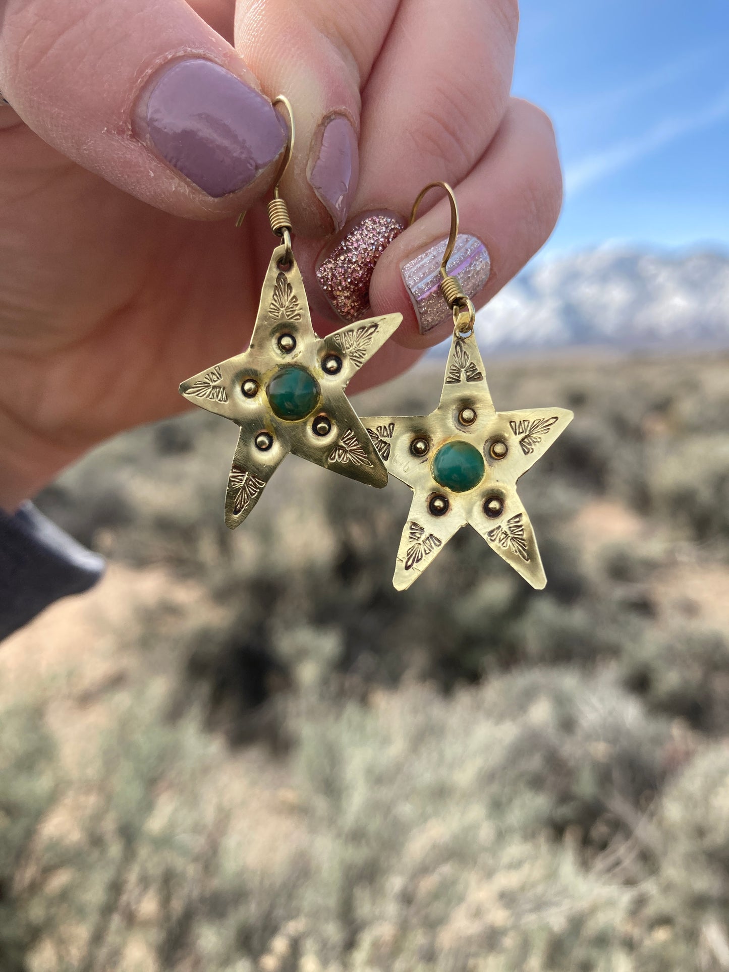 Brass Star Stamped with Turquoise