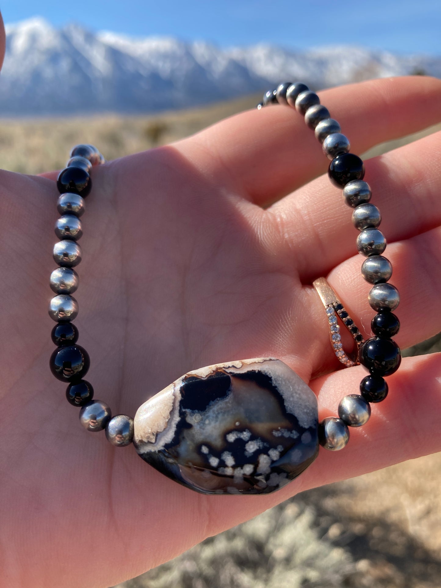 Black Onyx and Black Fire Agate Choker