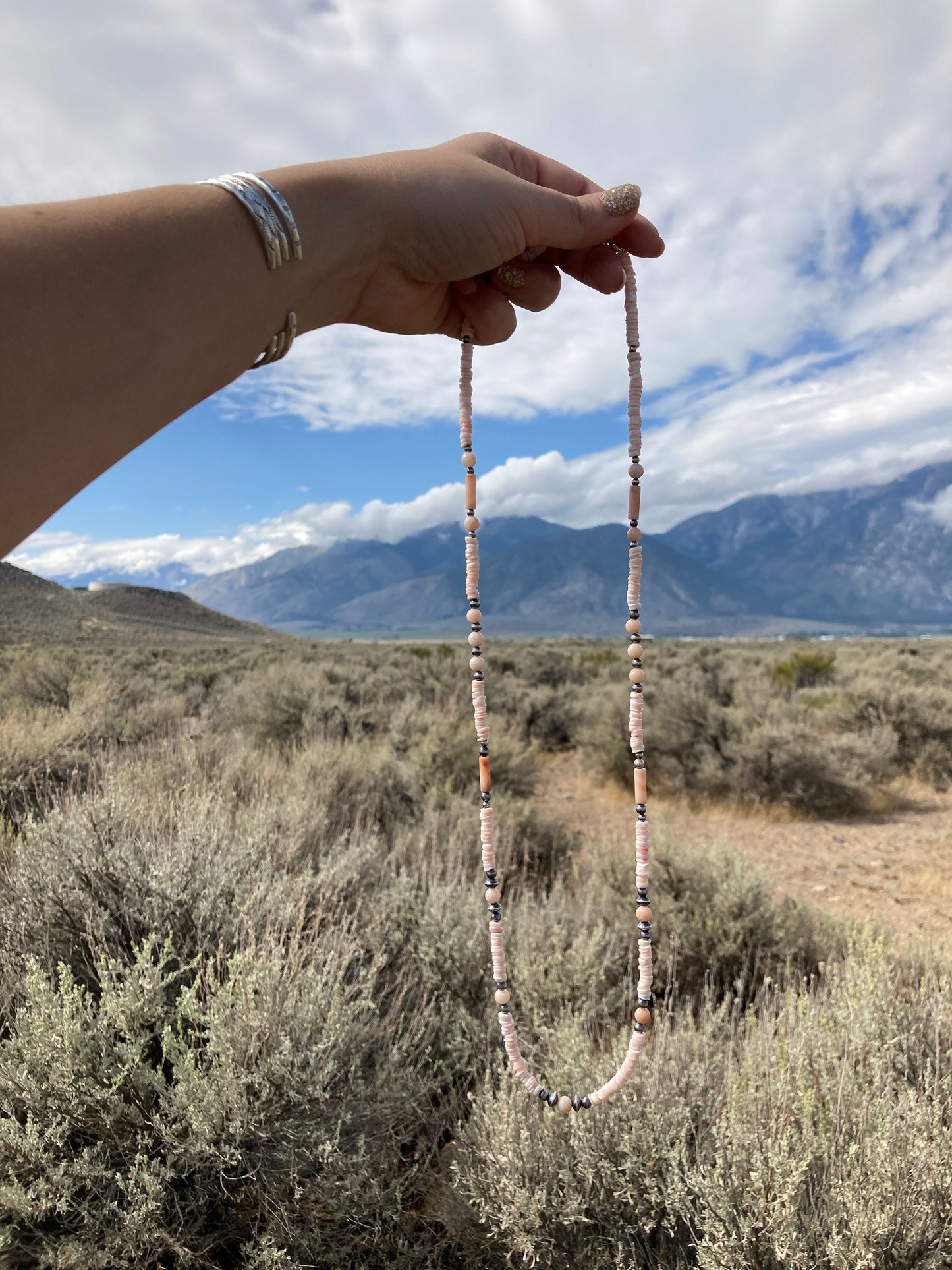 Pink Peruvian Opal and Conch Shell Necklace