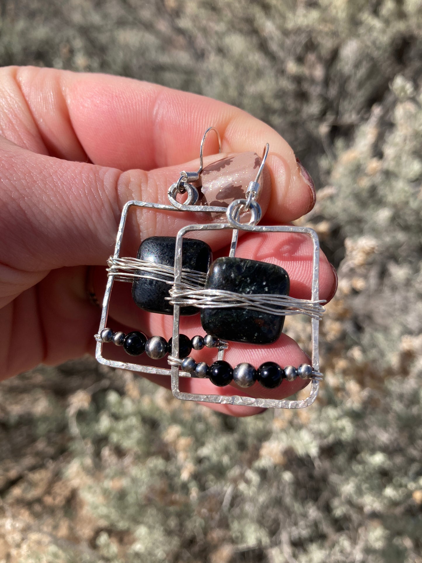 Astrophyllite and Black Onyx Geometric Earrings