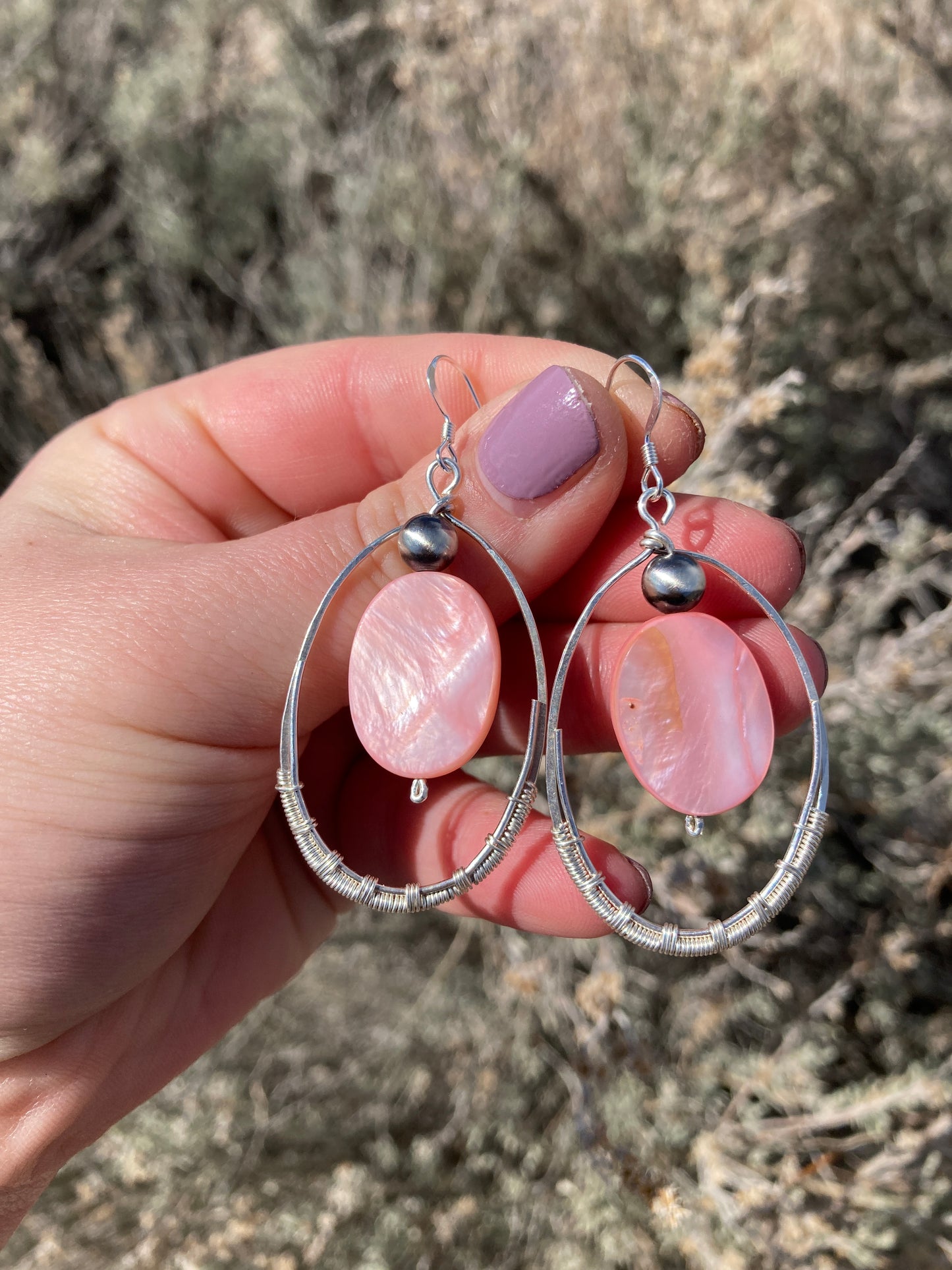 Pink Mother of Pearl Oval Hoops