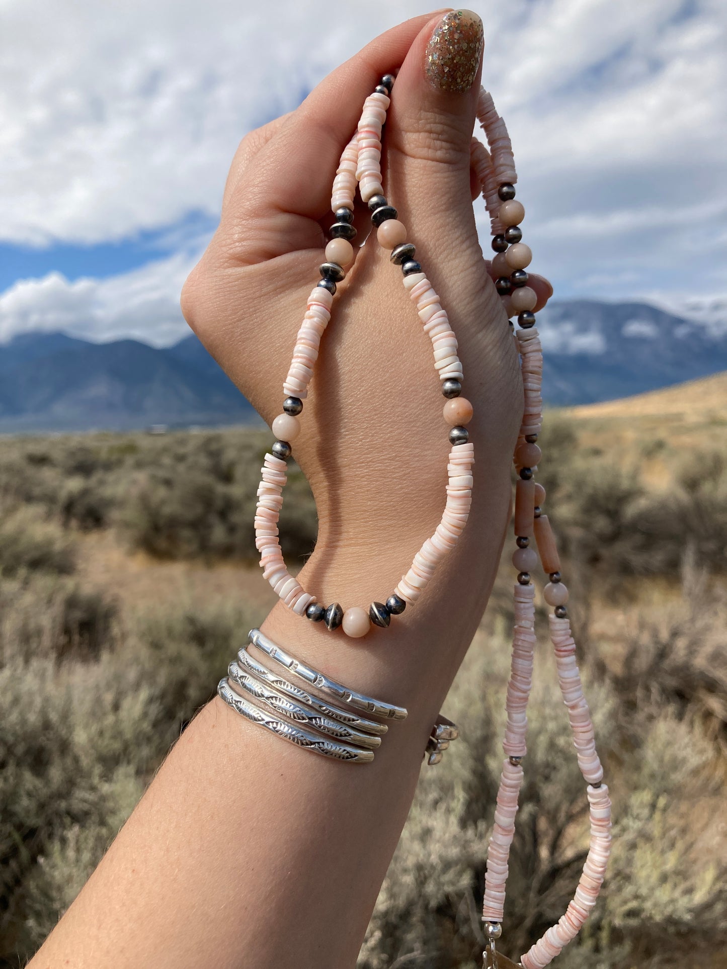 Pink Peruvian Opal and Conch Shell Necklace