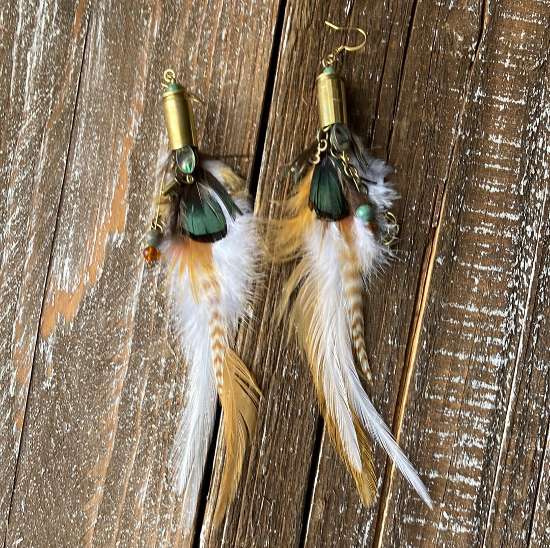 Bullet Charm and Feather Earrings